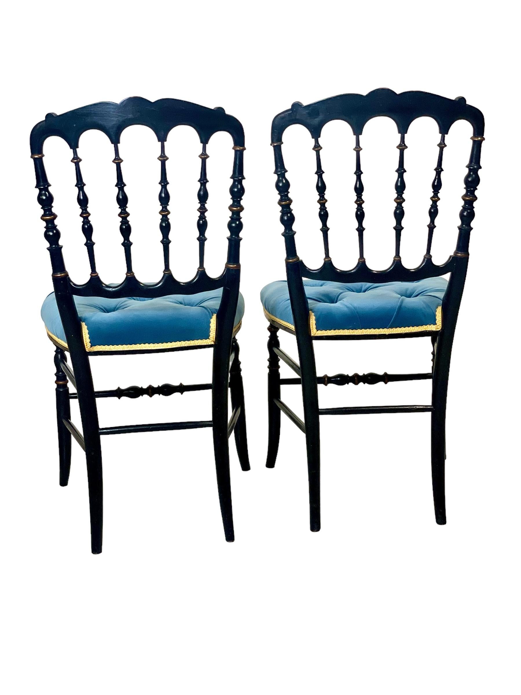 Pair of 19th Century Napoleon III Opera Chairs in Ebonized Wood For Sale 3
