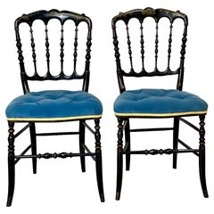 Pair of 19th Century Napoleon III Opera Chairs in Ebonized Wood