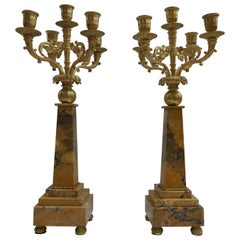 Antique Pair of 19th Century Napoleon III Ormolu Marble Candlesticks LAST PRICE