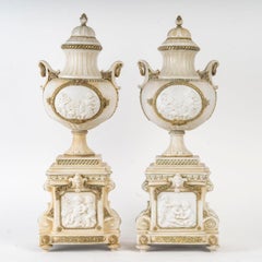 Pair of 19th Century Napoleon III Period Covered Vases in Biscuit.