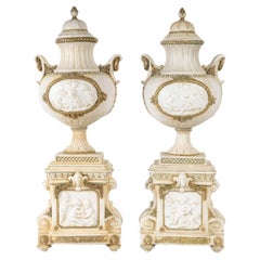 Pair of 19th Century Napoleon III Period Covered Vases in Biscuit.