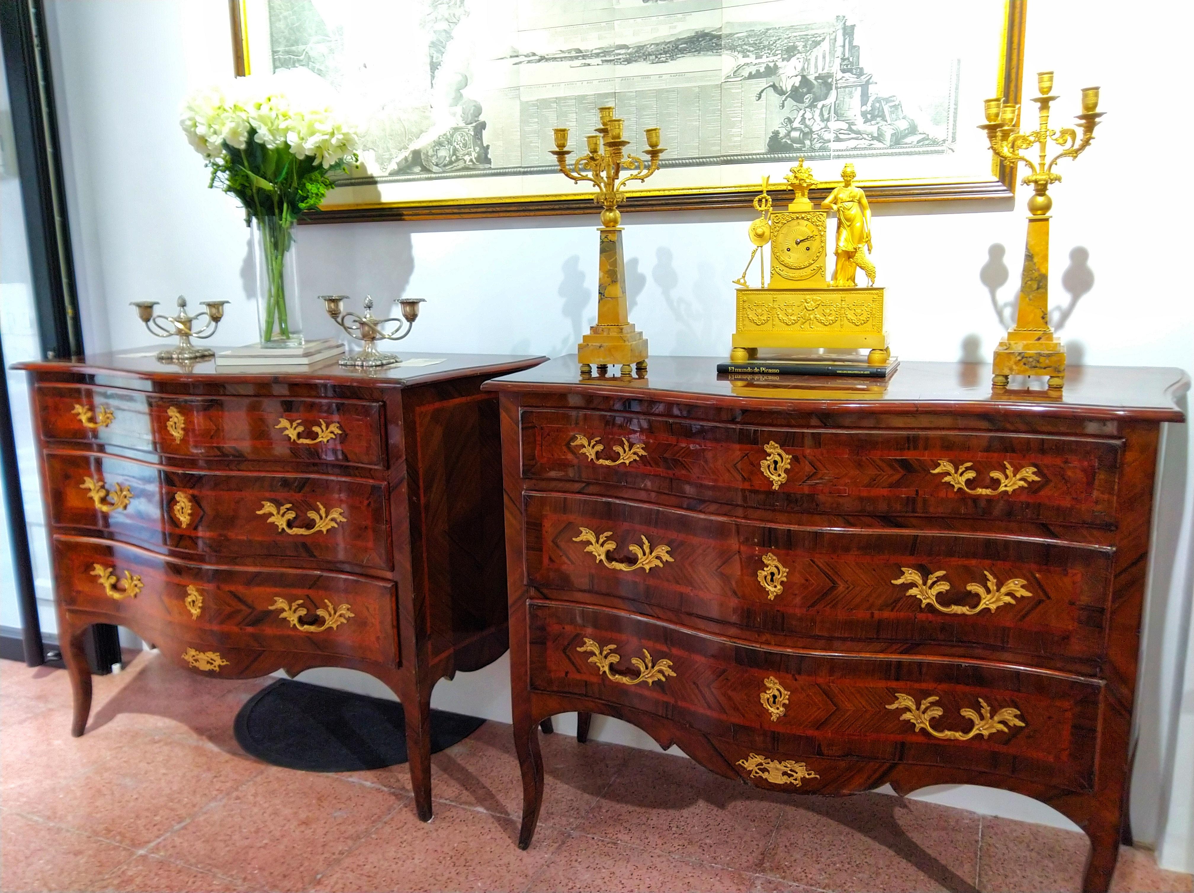 Inlay Pair of 19th Century Napoleon III Walnut and Bronze Chest of Drawer LAST PRICE For Sale