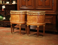 Pair of 19th Century Napoleon III Walnut and Bronze Nightstands with Marble Top