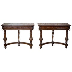 Pair of 19th Century Neo-Renaissance Oak Console Tables