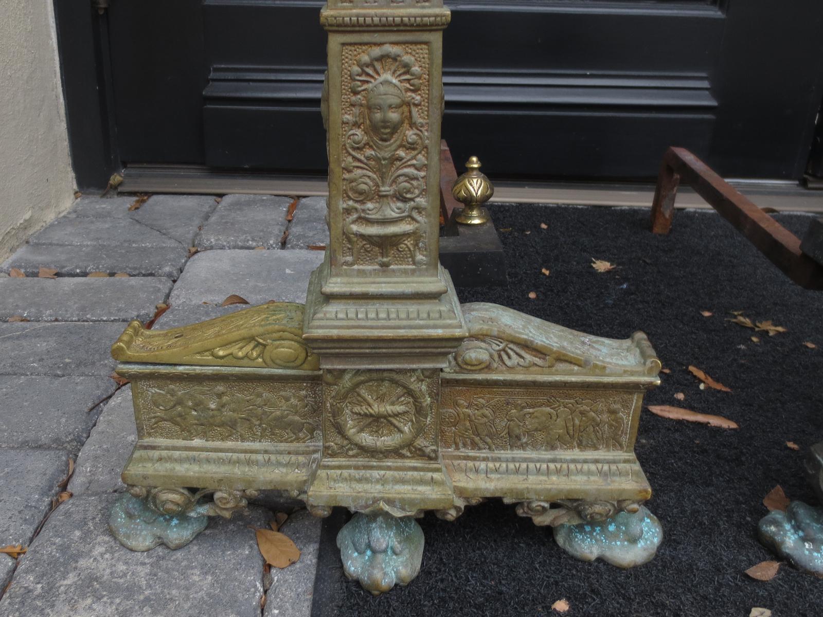 Pair of 19th Century Neoclassical Bronze Andirons For Sale 1