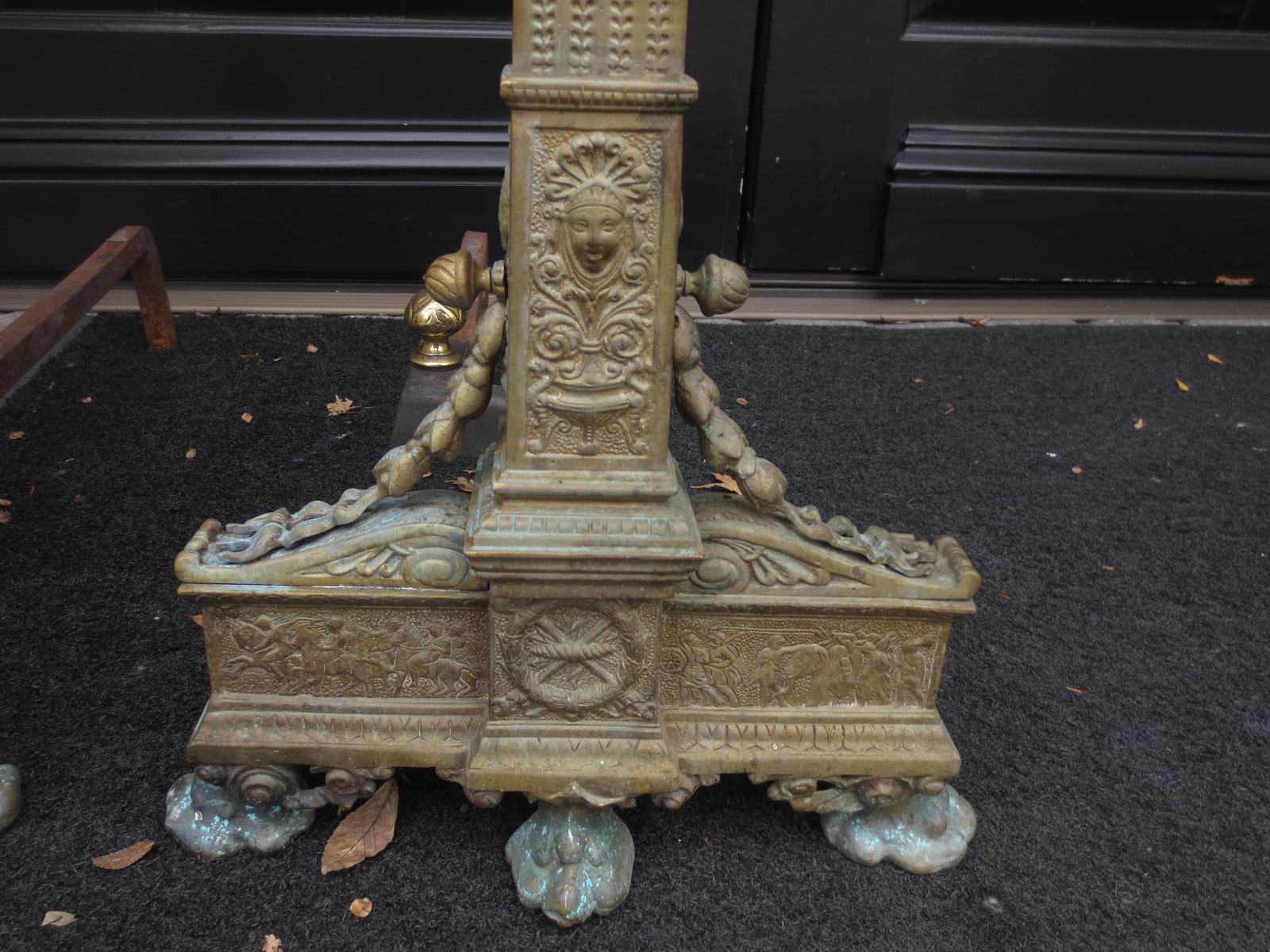 Pair of 19th Century Neoclassical Bronze Andirons For Sale 2