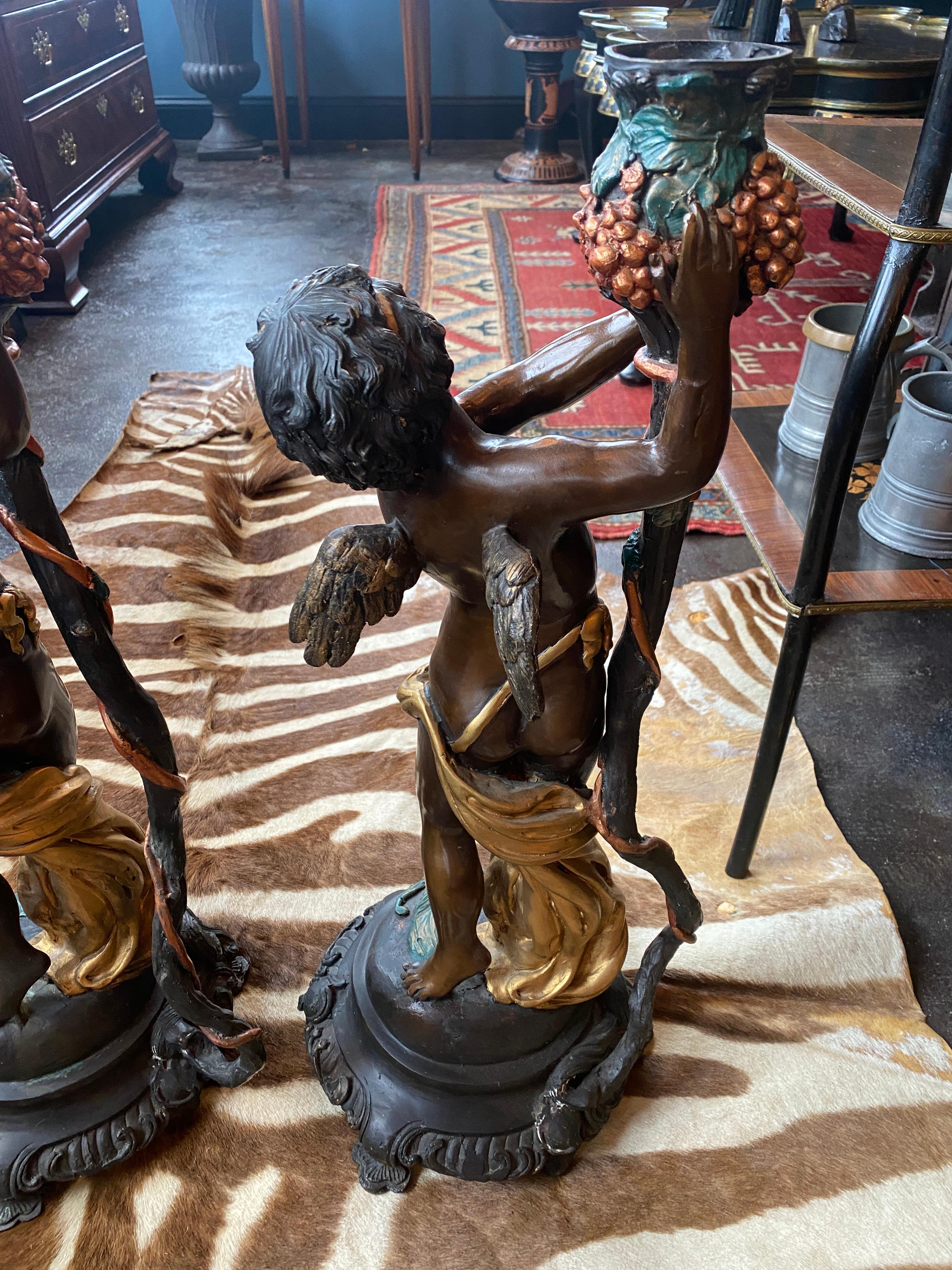 Pair of 19th Century Neoclassical Bronze Cherub Statues In Good Condition In Nashville, TN