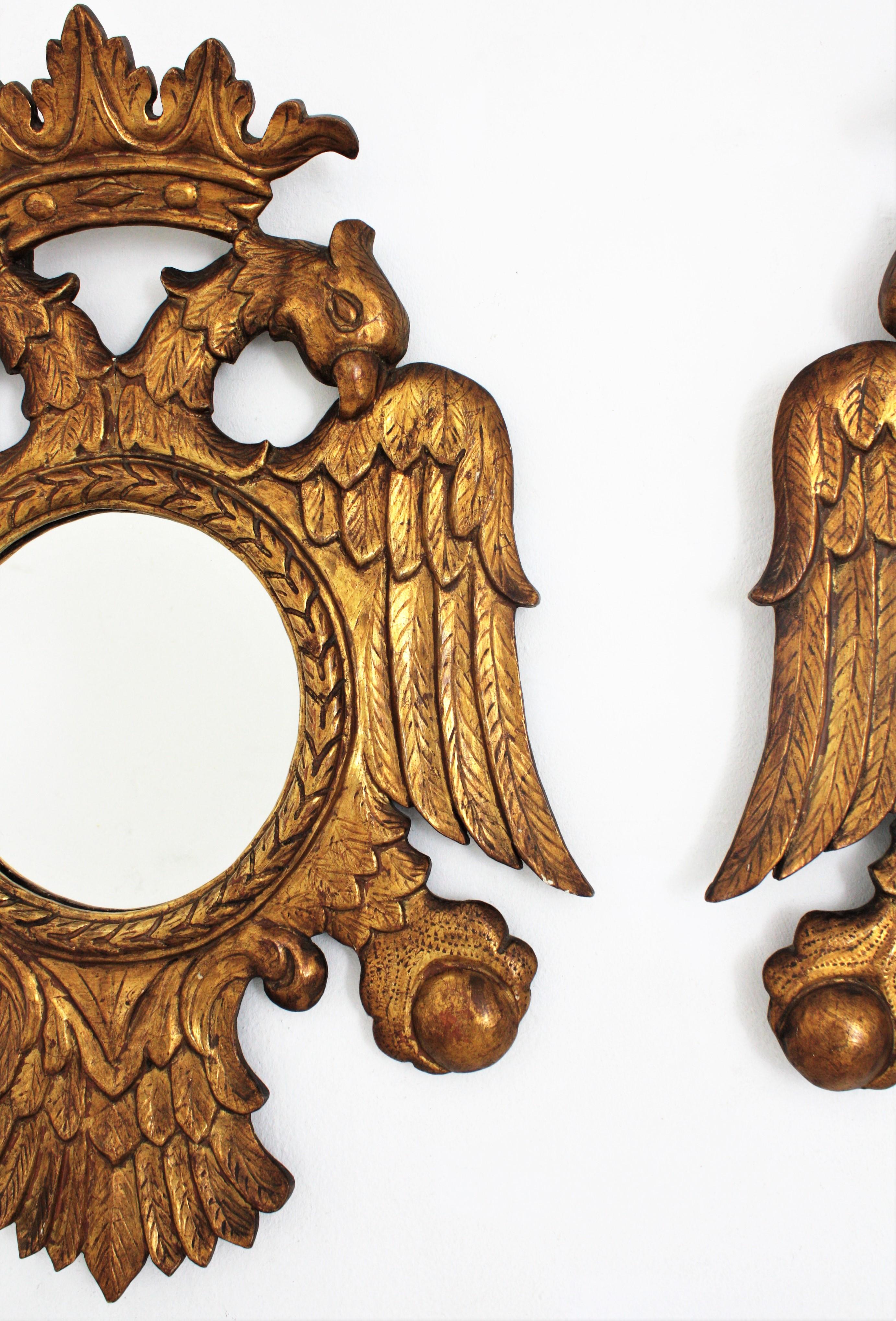 Pair of 19th Century Neoclassical Carved Giltwood Double Headed Eagle Mirrors 1