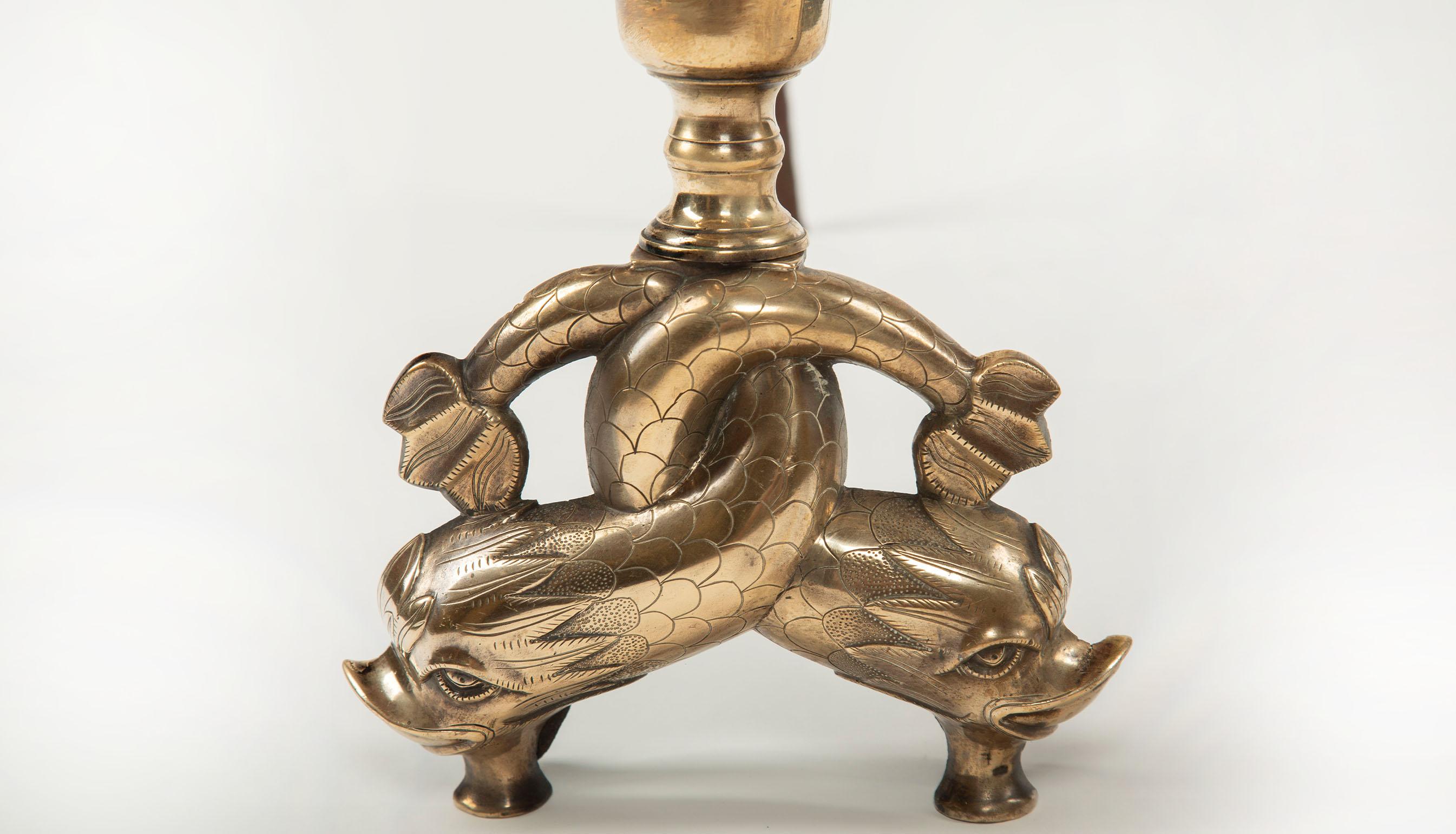 Pair of 19th Century Neoclassical Dolphin Andirons For Sale 2