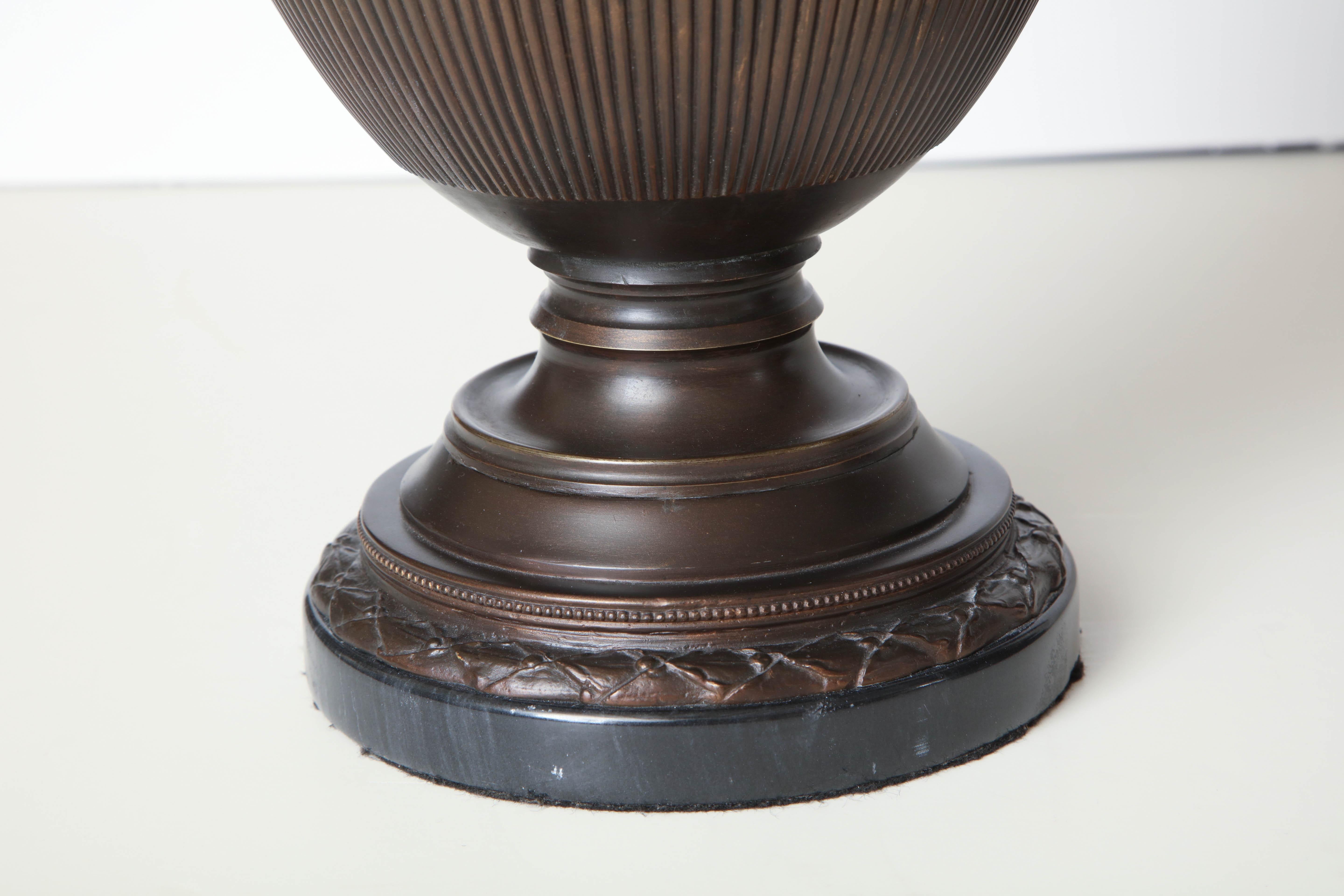 Pair of 19th Century Neoclassical, French, Bronze Urns on Marble Bases For Sale 3