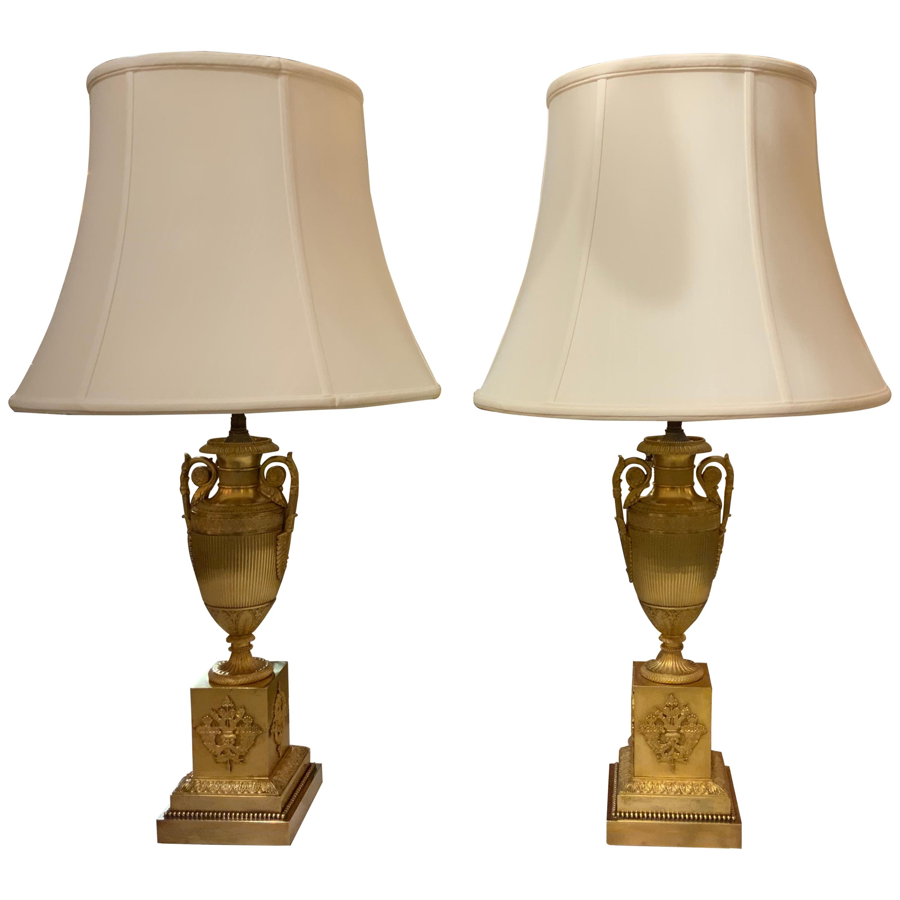 Pair of 19th Century Neoclassical Gilt Bronze Lamps