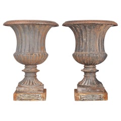 Pair of 19th Century Neoclassical Iron Garden Urns by Val d'Osne Foundry, France