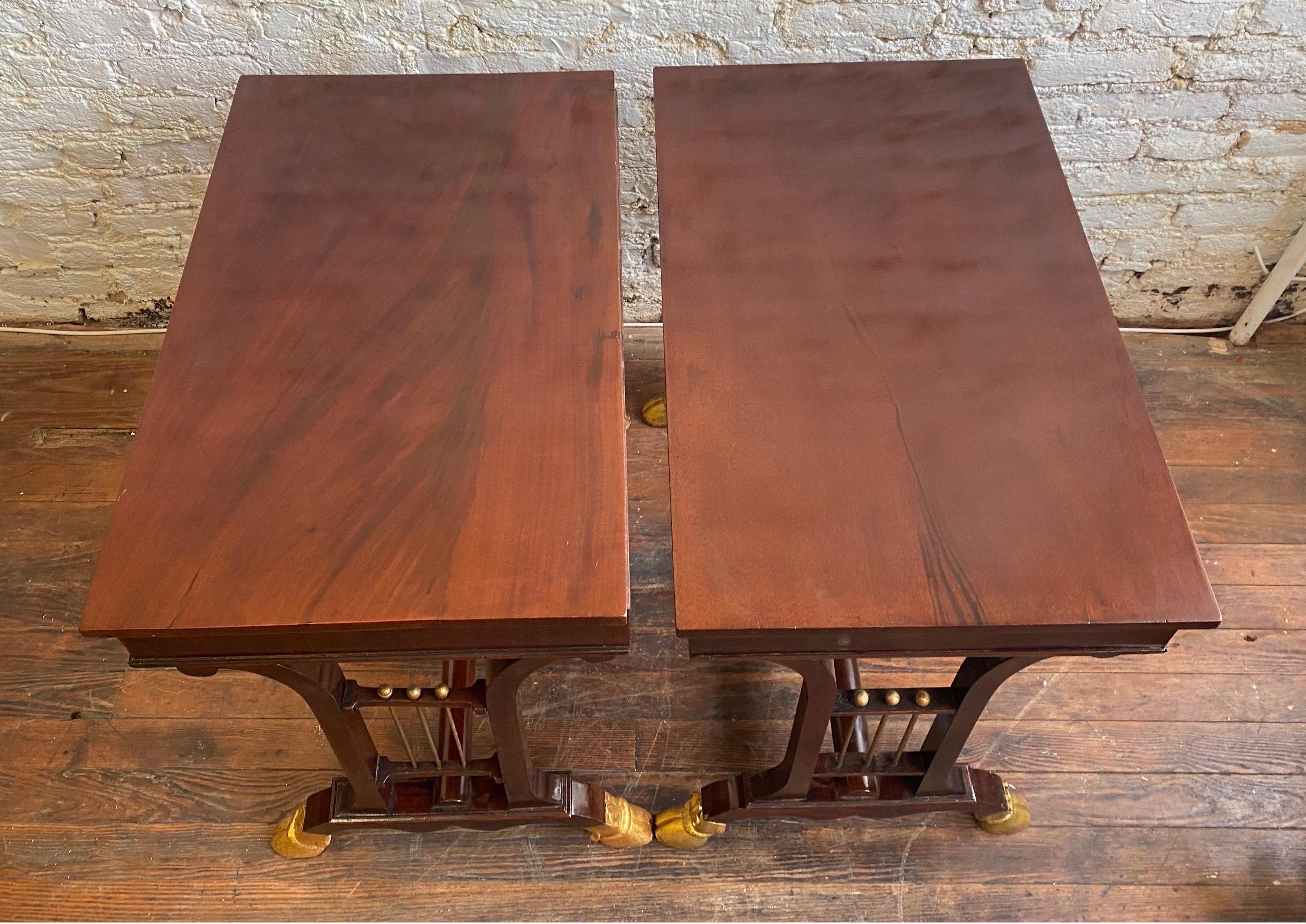 Pair of 19th Century Neoclassical Mahogany Side Tables with Hoof Feet For Sale 5