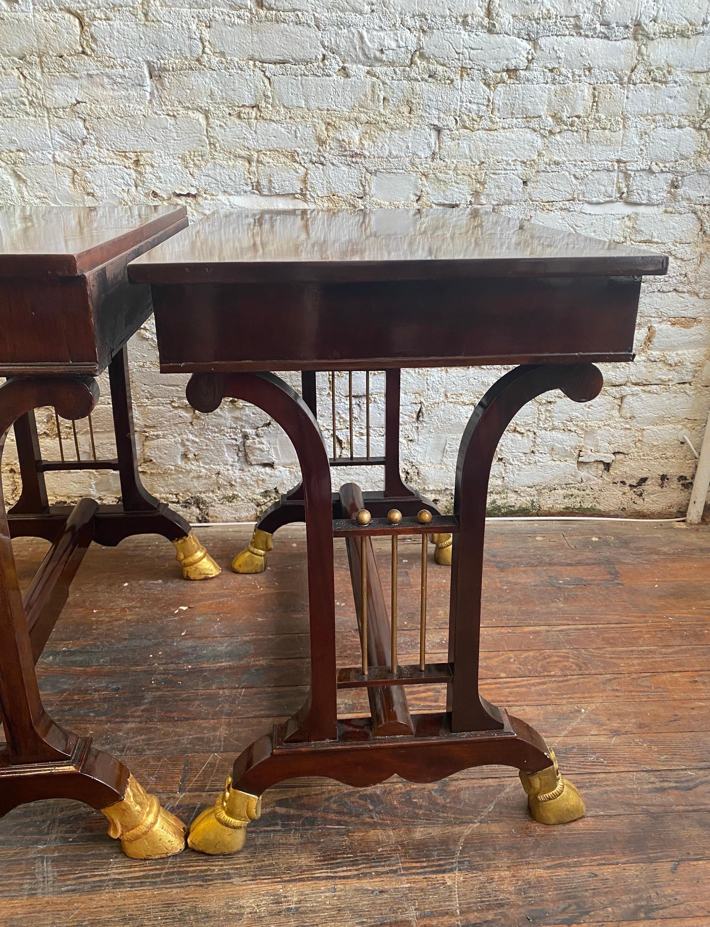 Pair of 19th Century Neoclassical Mahogany Side Tables with Hoof Feet For Sale 8