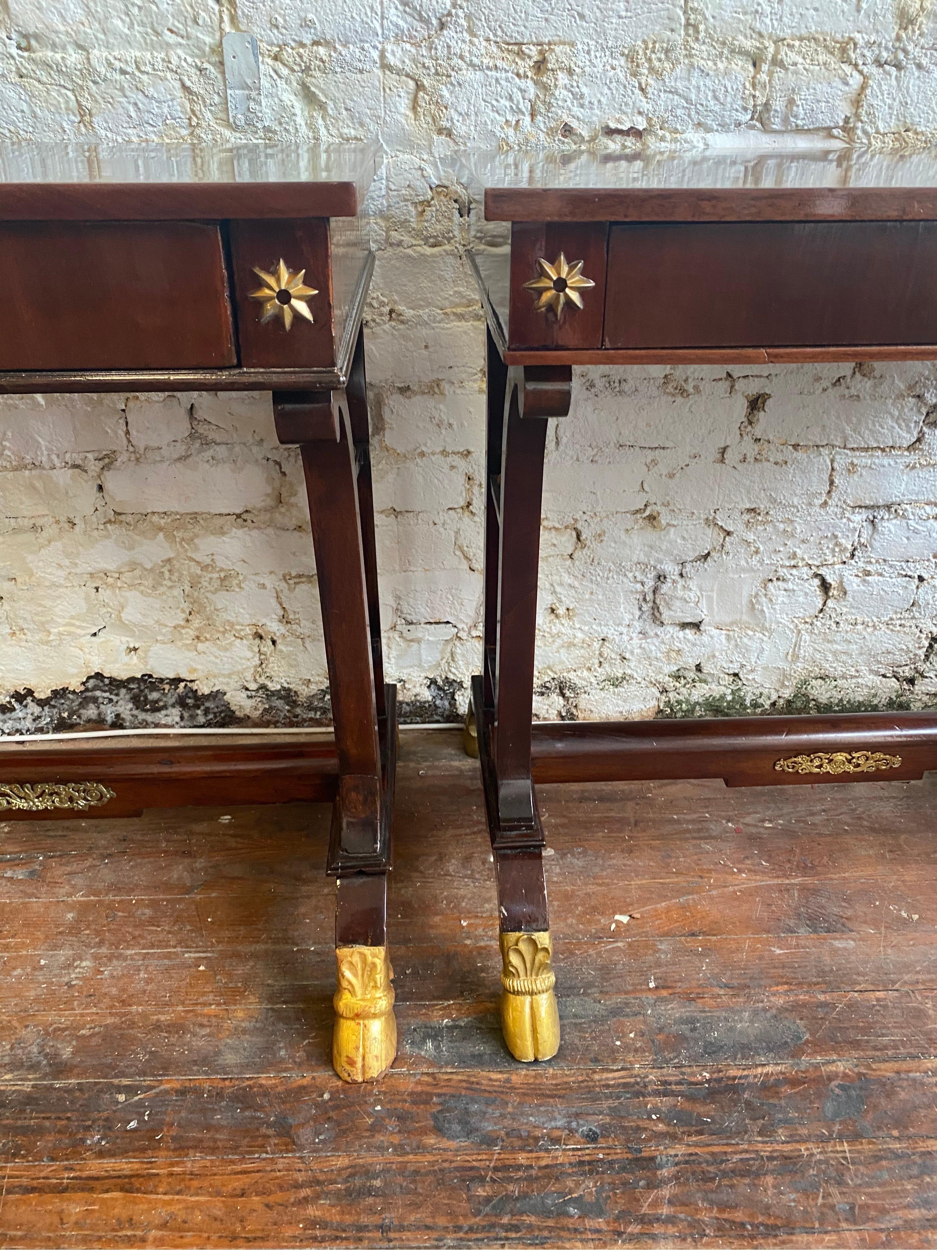 Pair of 19th Century Neoclassical Mahogany Side Tables with Hoof Feet In Good Condition For Sale In Charleston, SC