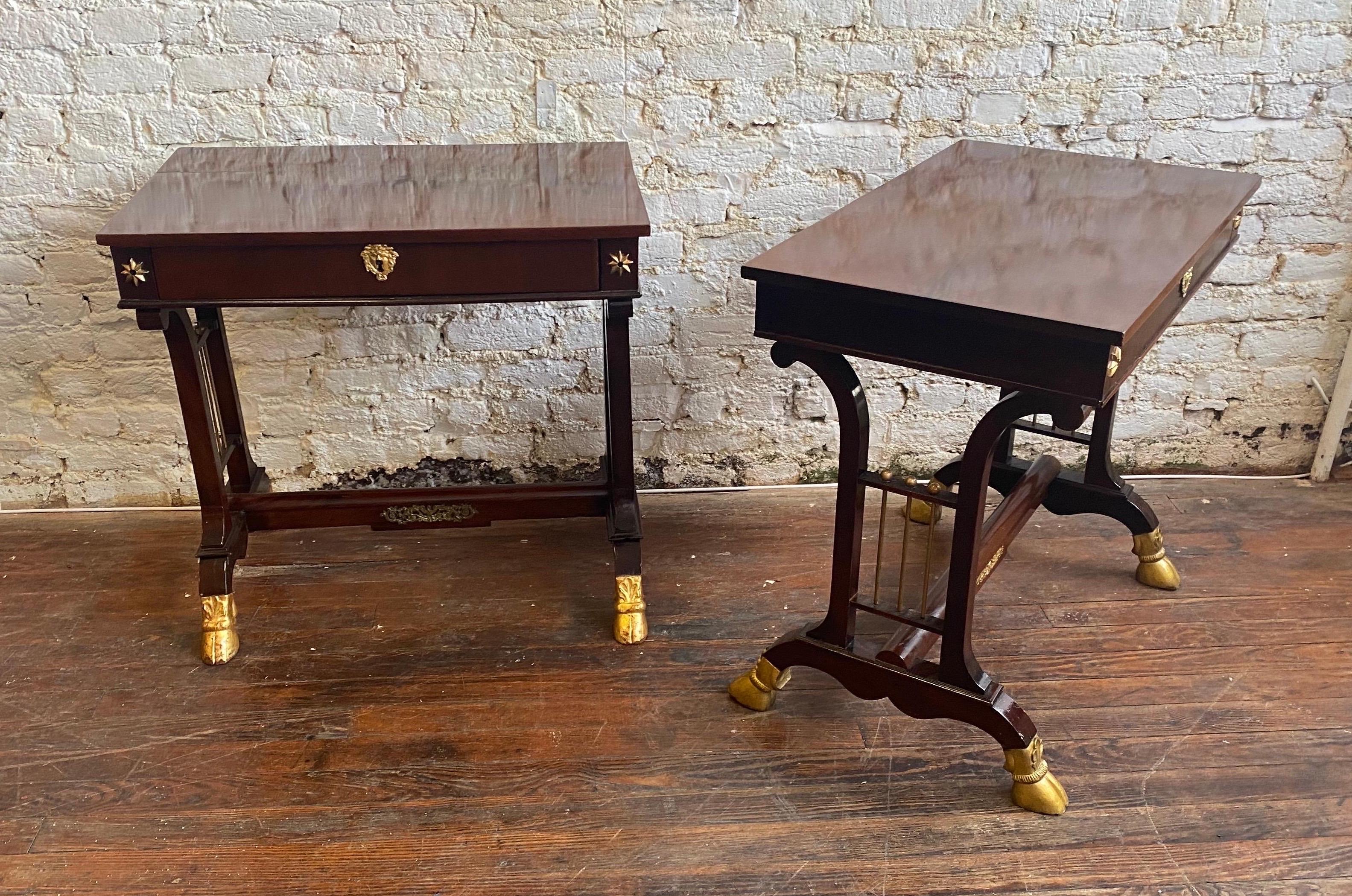 Pair of 19th Century Neoclassical Mahogany Side Tables with Hoof Feet For Sale 2