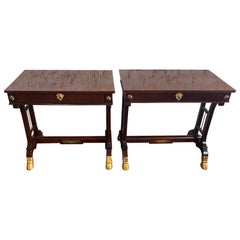 Pair of 19th Century Neoclassical Mahogany Side Tables with Hoof Feet