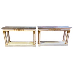 Pair of 19th Century Neoclassical Marble Top & Bronze Ormolu Mounted Pier Tables