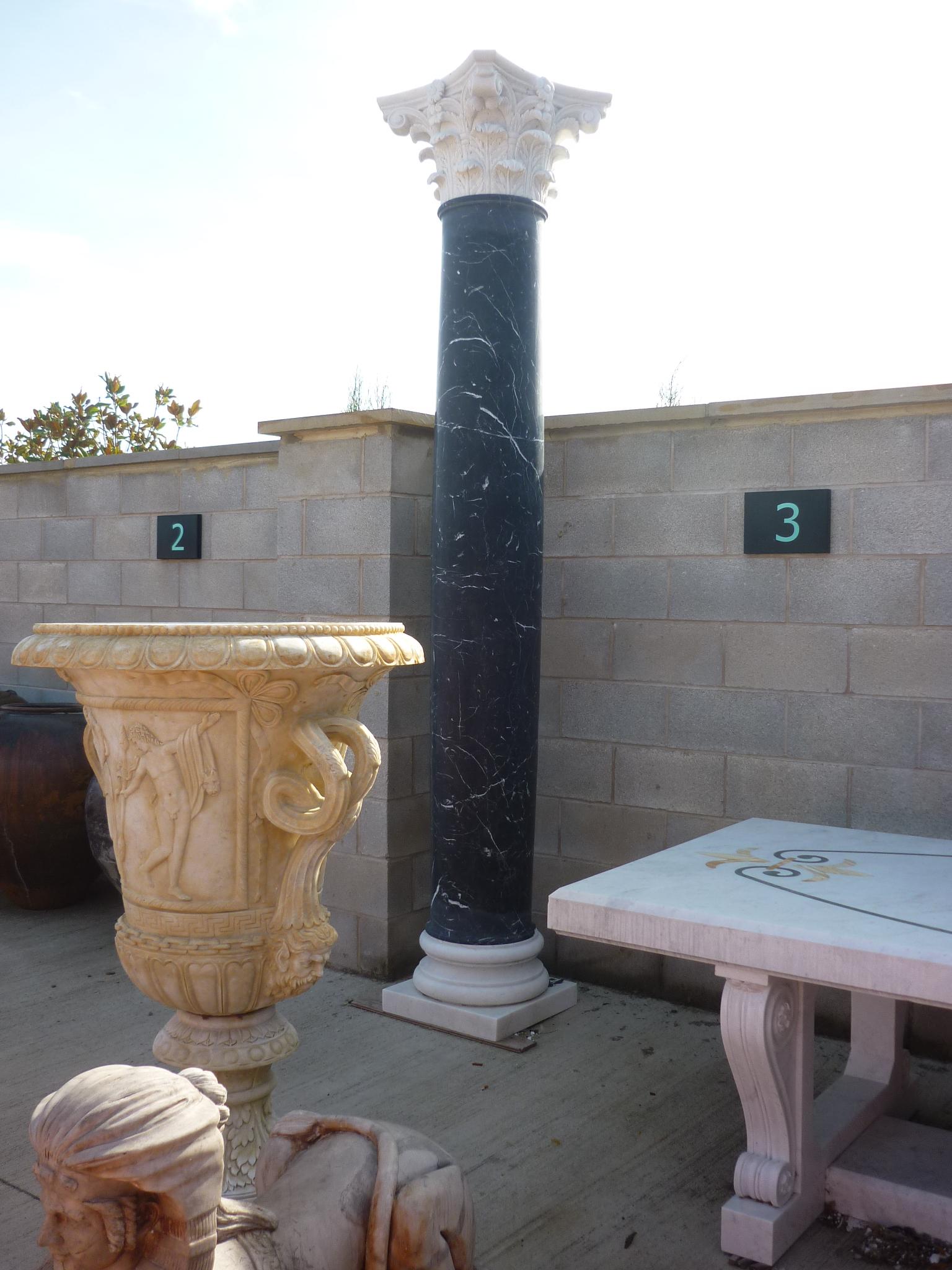 Pair 19th Century Neoclassical Nero Marquina Marble Columns  For Sale 1