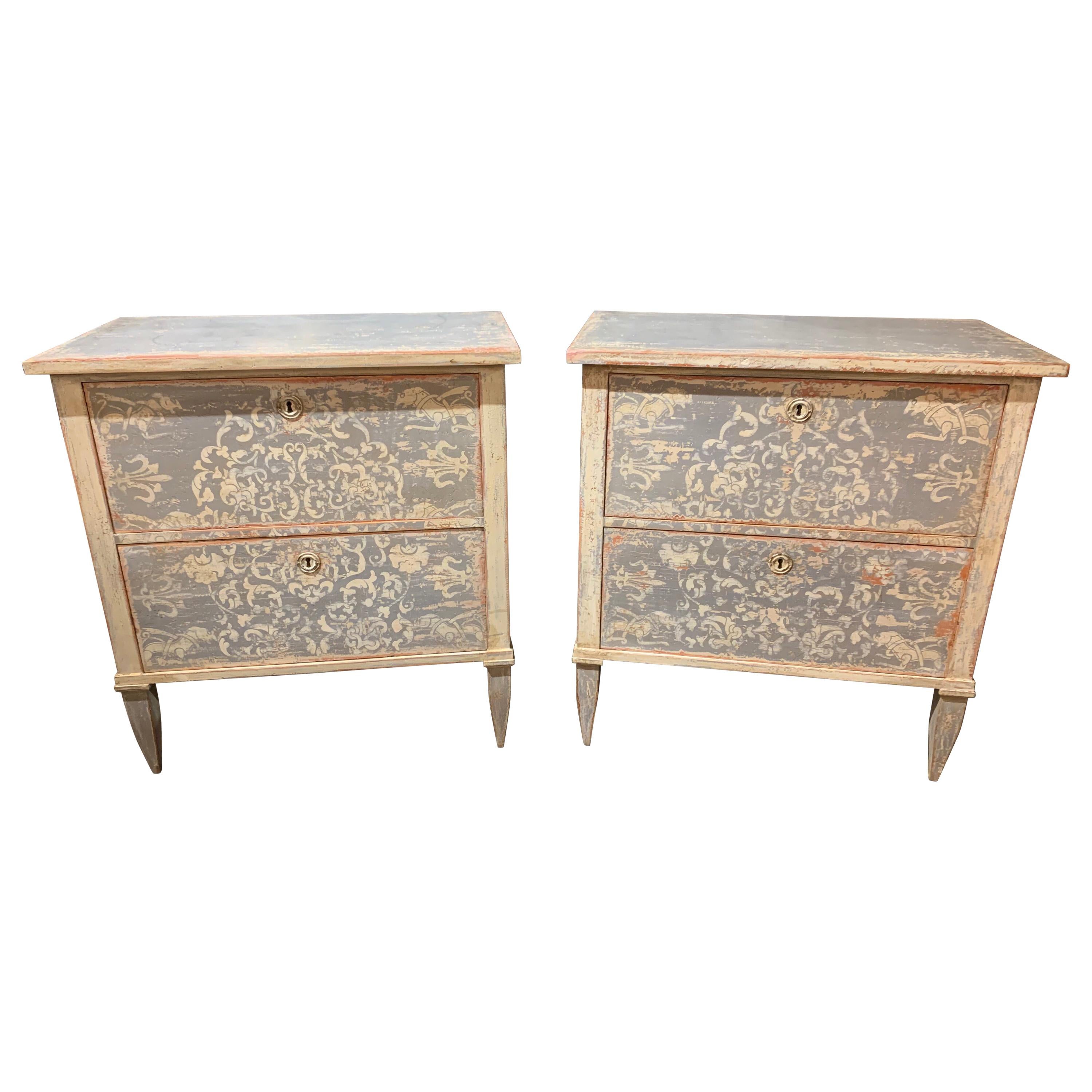 Pair of 19th Century Neoclassical Painted 2-Drawer Bed Side Tables