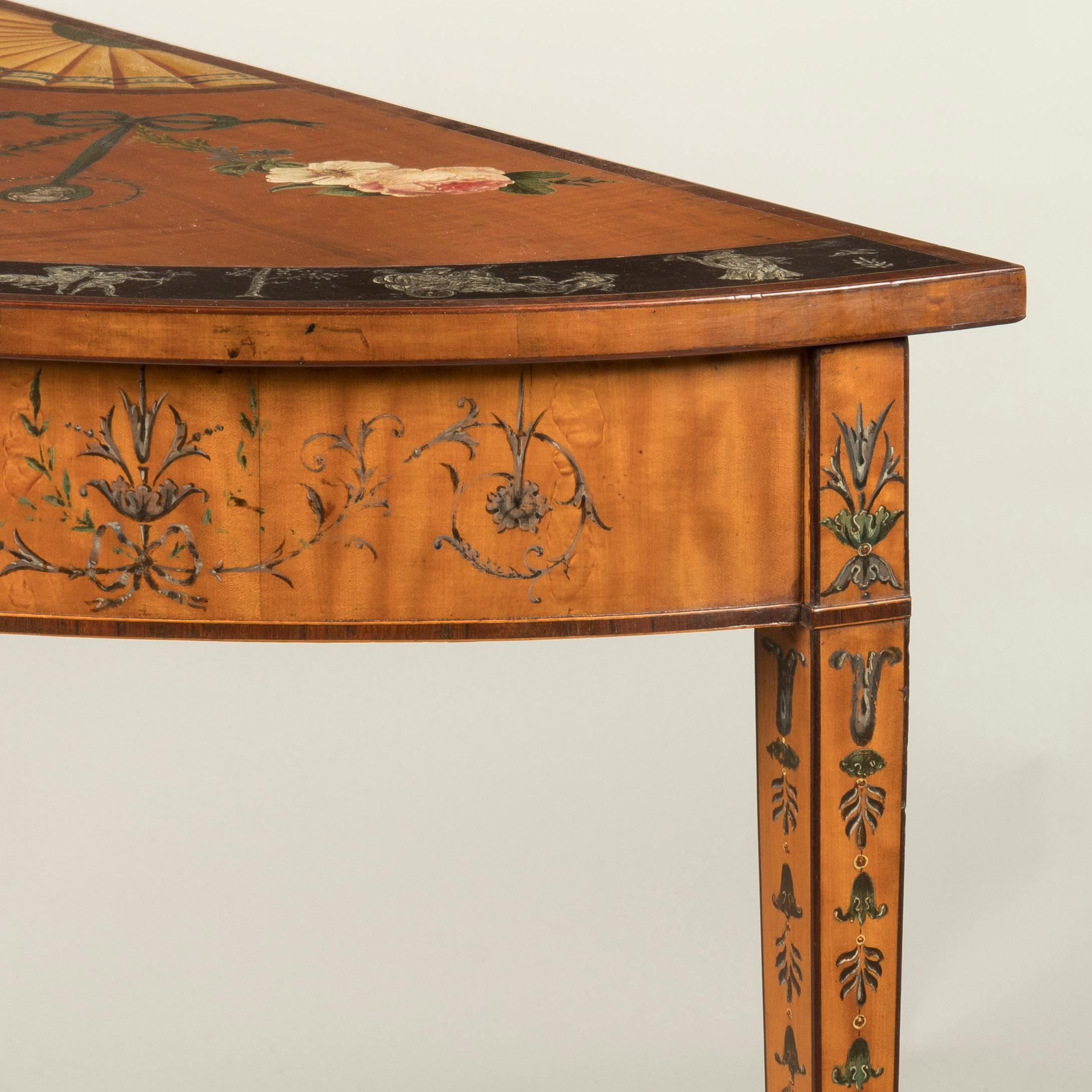 Pair of 19th Century Neoclassical Painted Satinwood Demilune Console Tables For Sale 4