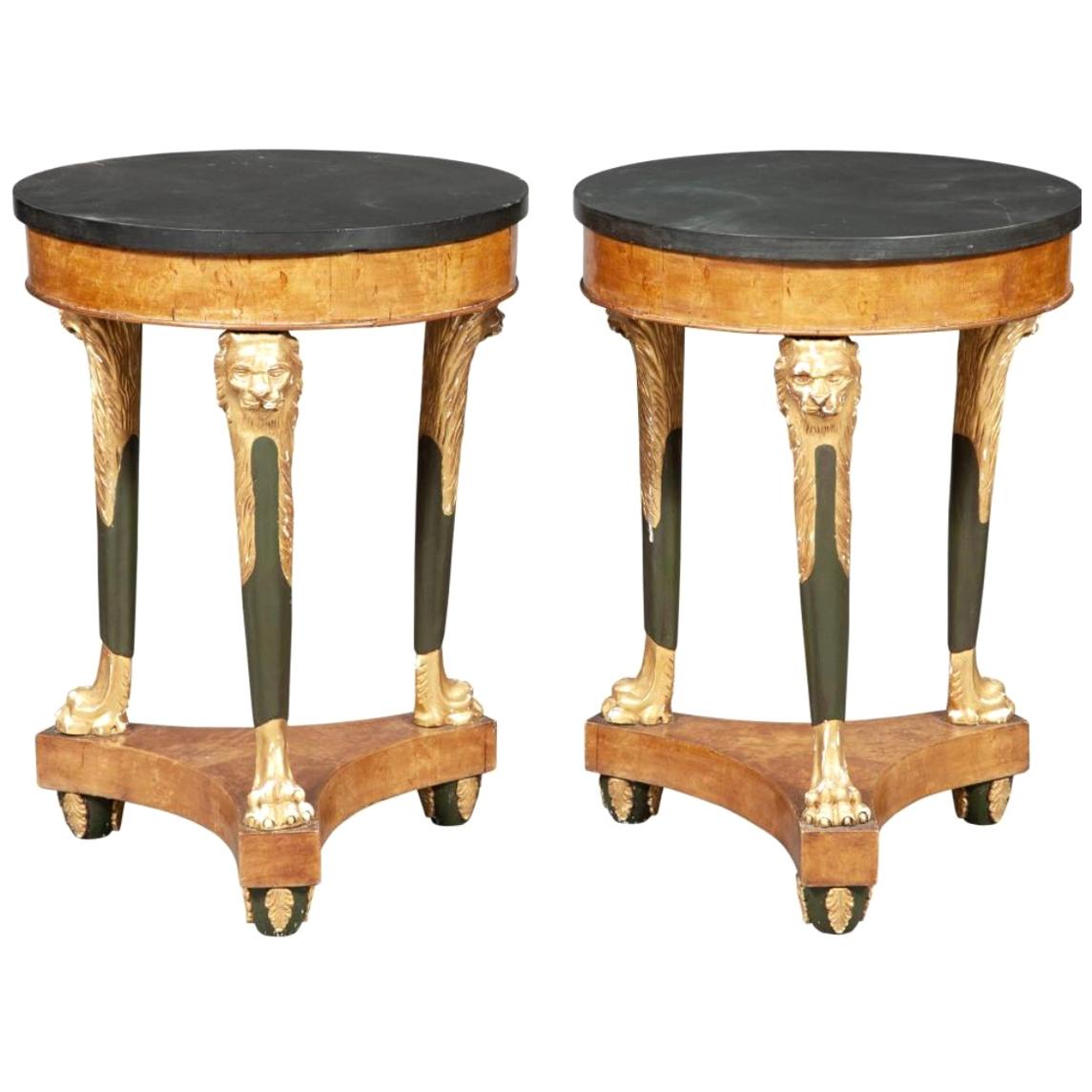 Pair of 19th Century Neoclassical Russian Karelian Birch and Slate Top Gueridons For Sale