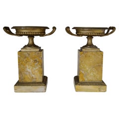 Pair of 19th Century Neoclassical Siena Marble and Bronze Tazzas