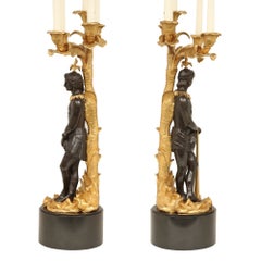 Pair of 19th Century Neoclassical St. Patinated Bronze and Ormolu Candelabras