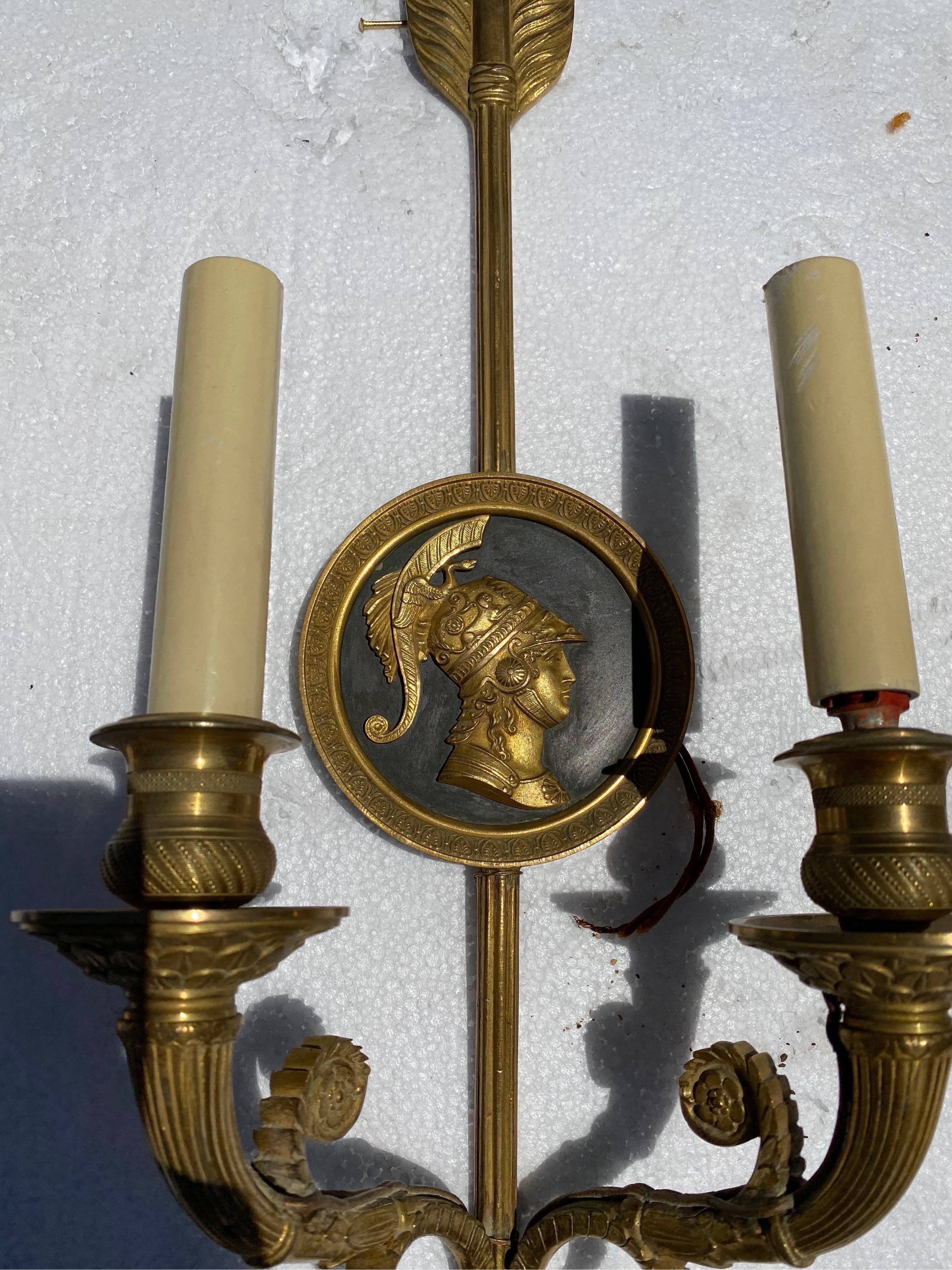 Pair of 19th Century Neoclassical Style 2 Light Sconces In Good Condition In Charleston, SC