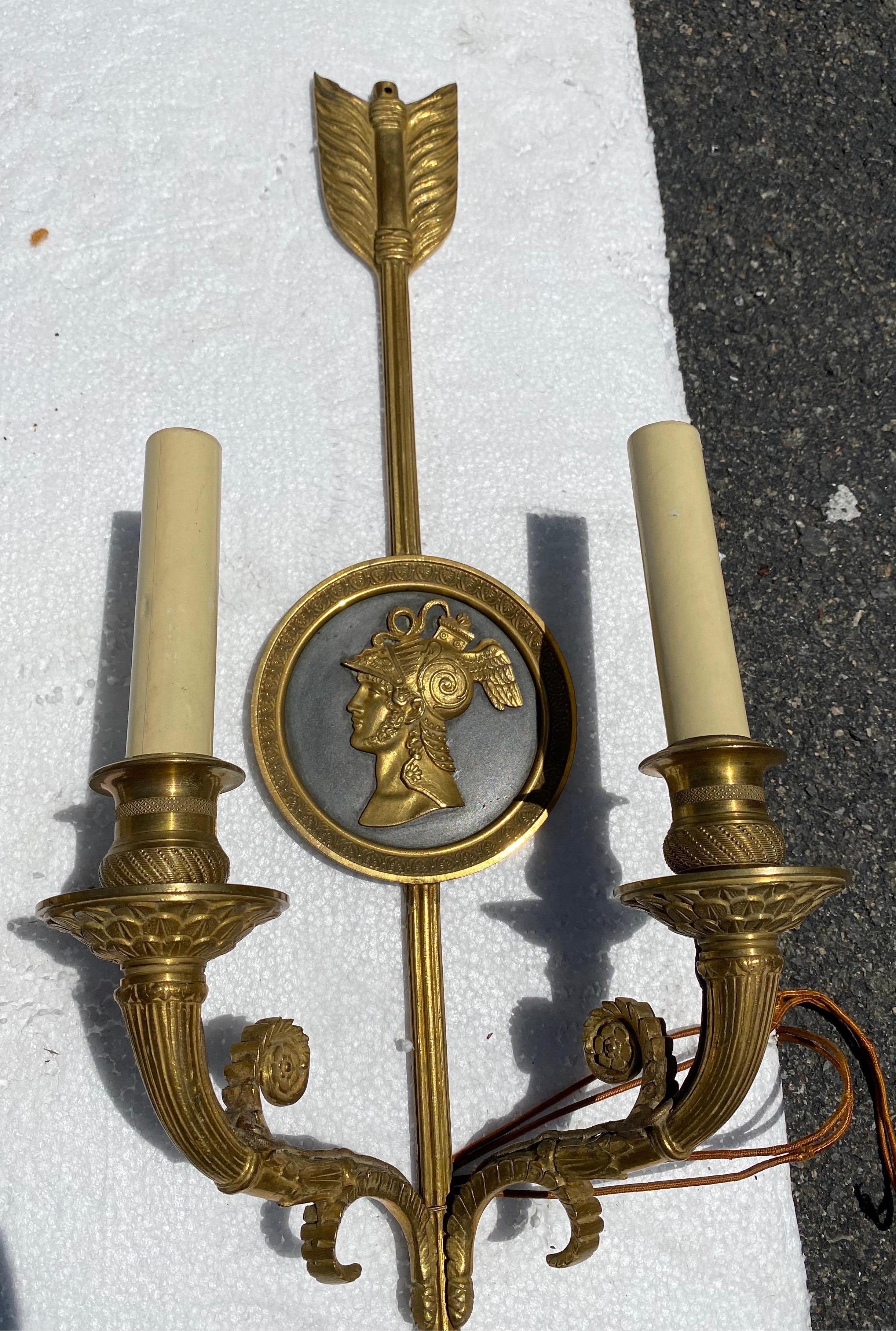 Bronze Pair of 19th Century Neoclassical Style 2 Light Sconces