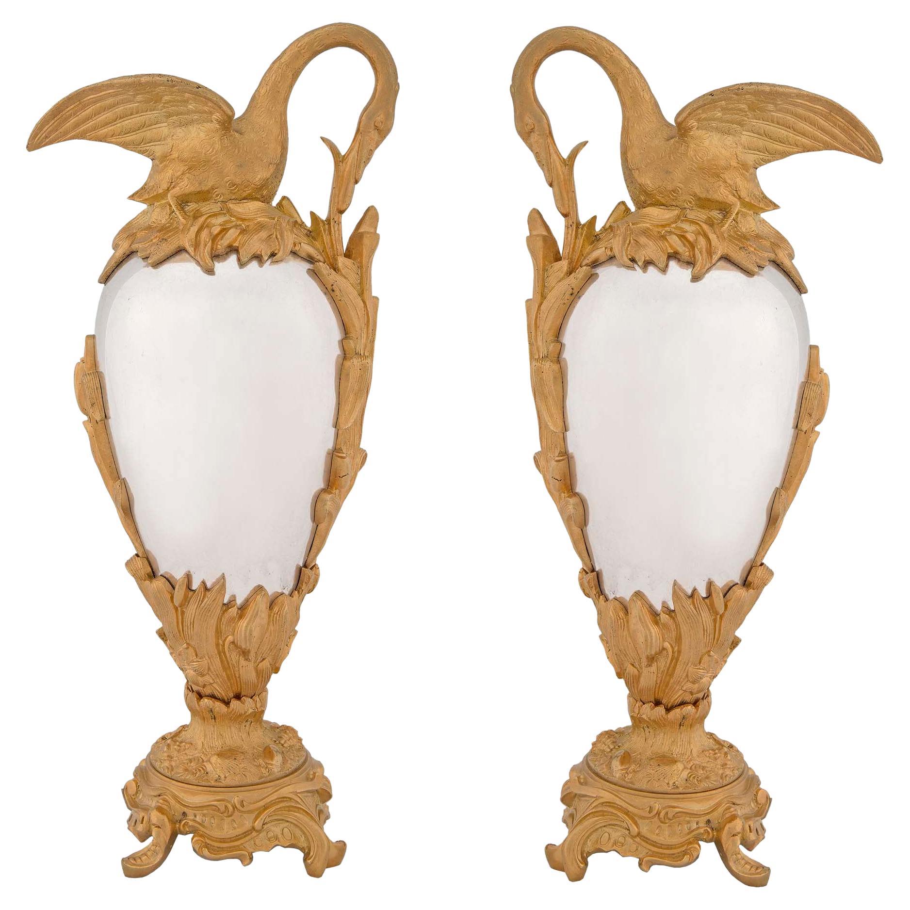 Pair of 19th Century Neoclassical Style Bronze and Ormolu Decorative Ewers For Sale
