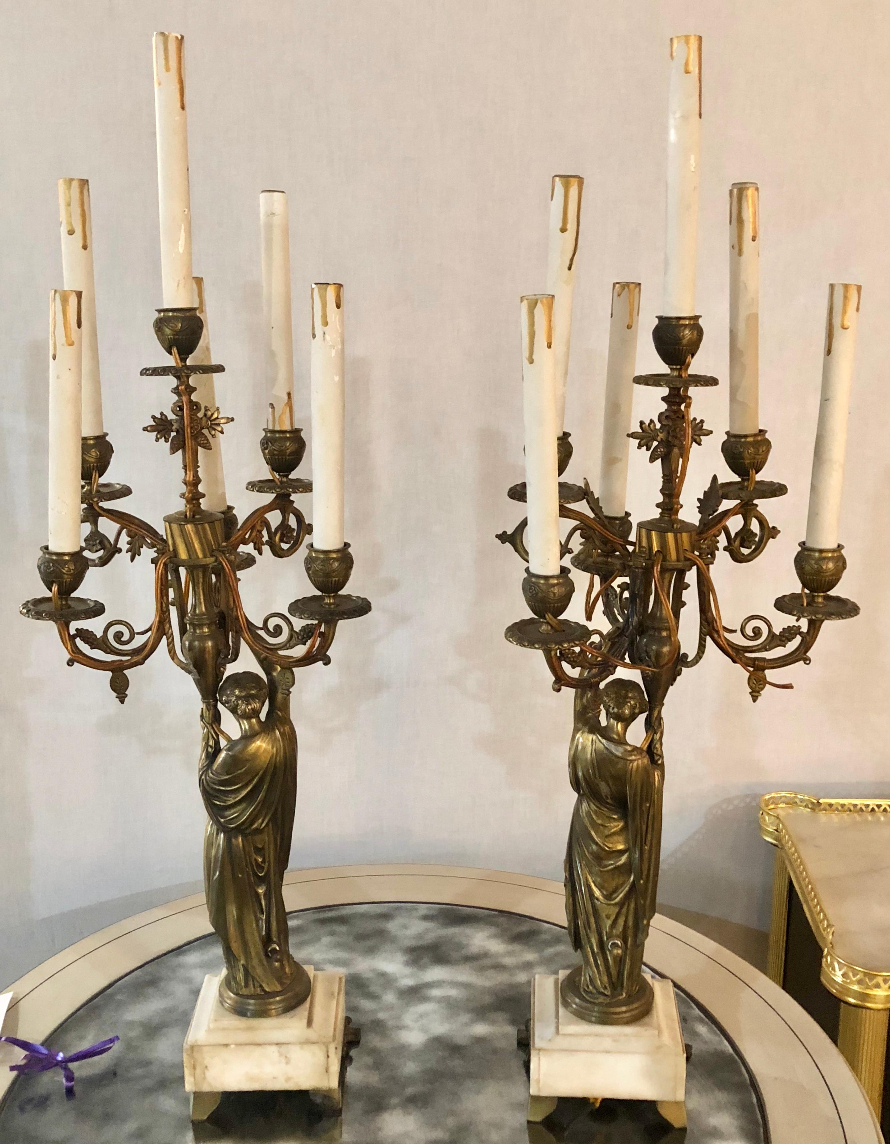 Pair of 19th Century Neoclassical Style Figural Bronze Candelabras 3