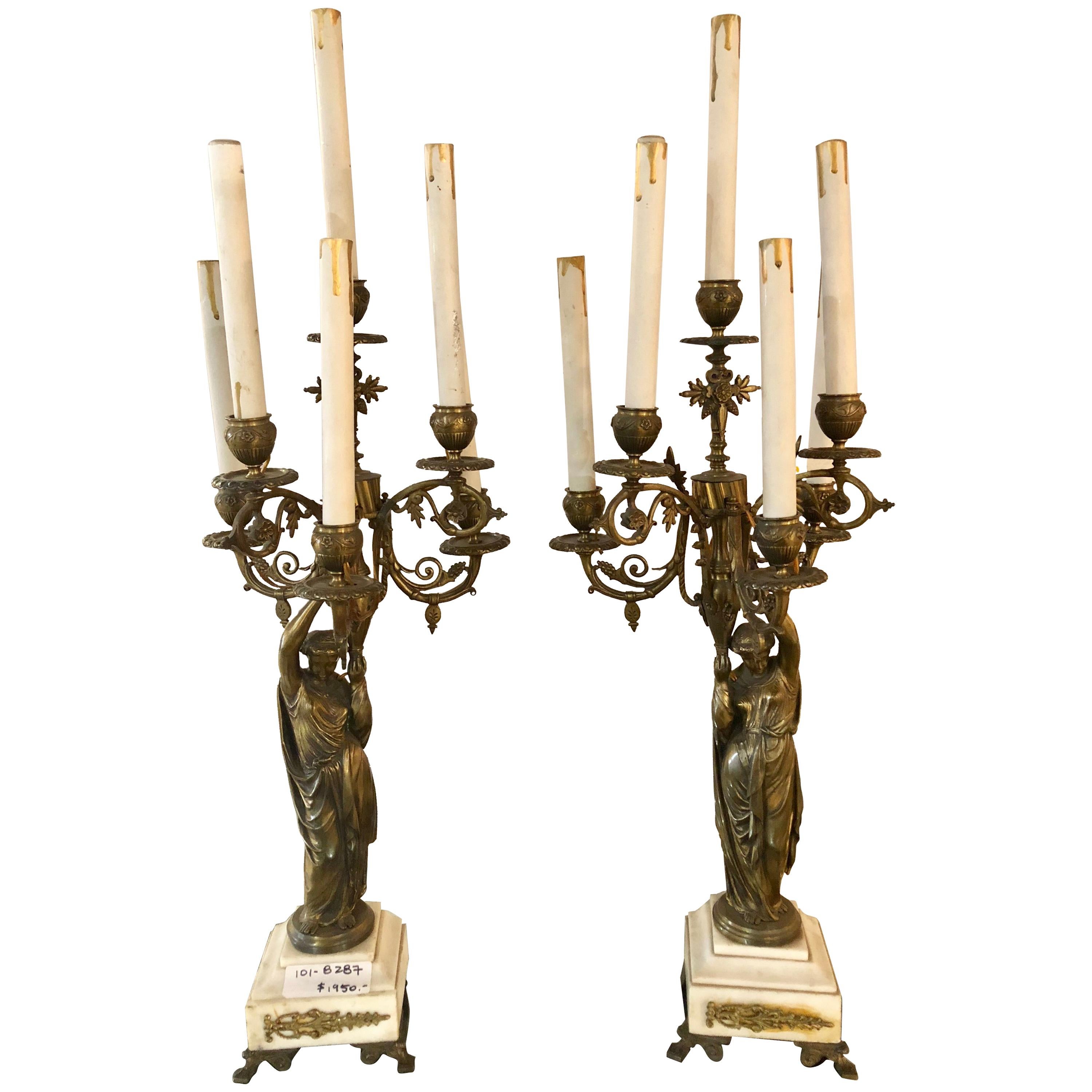 Pair of 19th Century Neoclassical Style Figural Bronze Candelabras