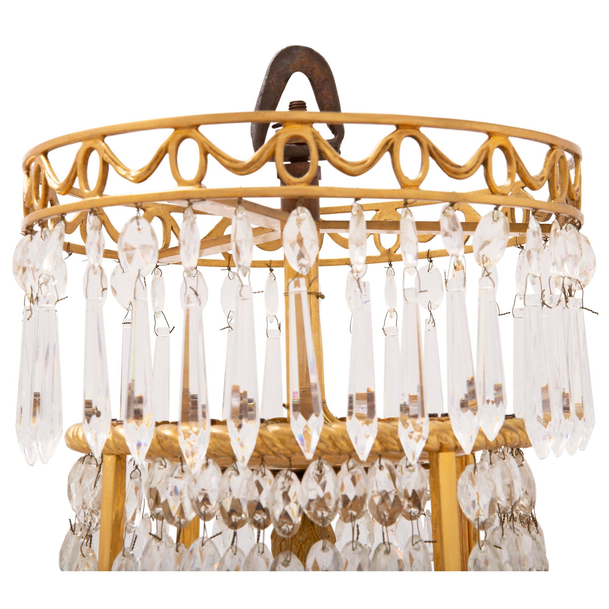 Baltic Pair of 19th Century Neoclassical Style Ormolu and Crystal Chandeliers For Sale