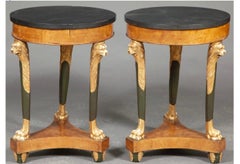 Pair of 19th Century Neoclassical Russian Karelian Birch and Slate Top Gueridons