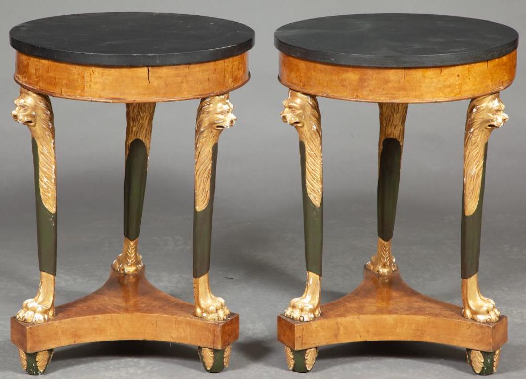 Pair of 19th Century Neoclassical Russian Karelian Birch and Slate Top Gueridons In Good Condition For Sale In Essex, MA