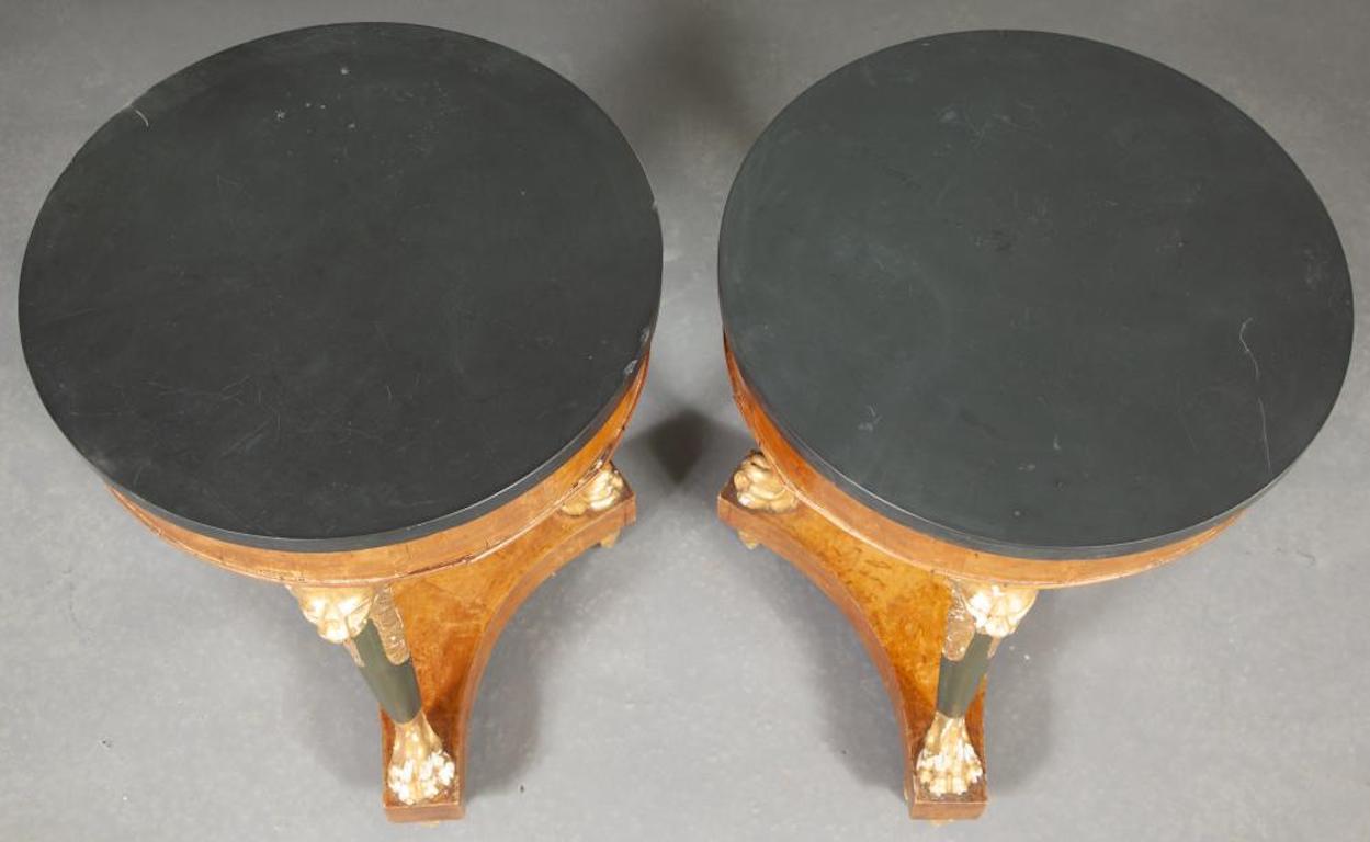 Pair of 19th Century Neoclassical Russian Karelian Birch and Slate Top Gueridons For Sale 1