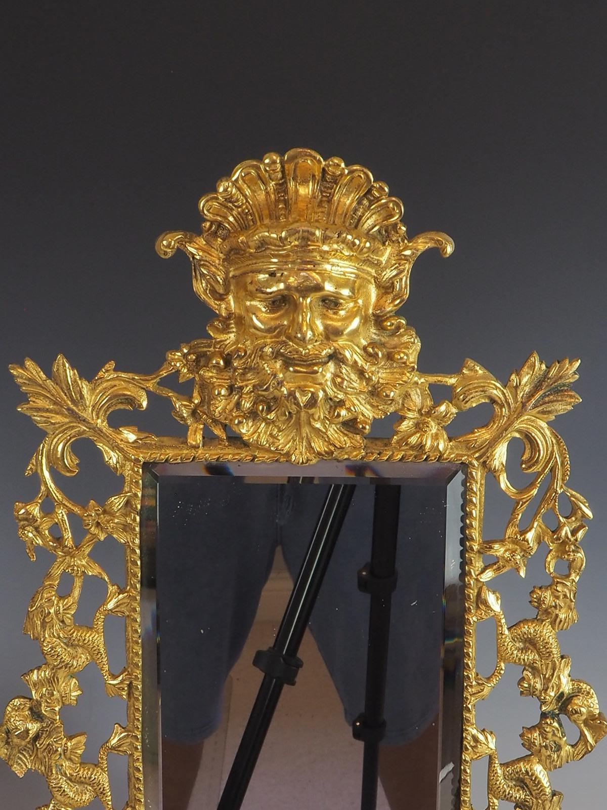 Paar Neptune und mythische Grotesken 'Girandole' Bronzespiegel aus dem 19. im Angebot 6