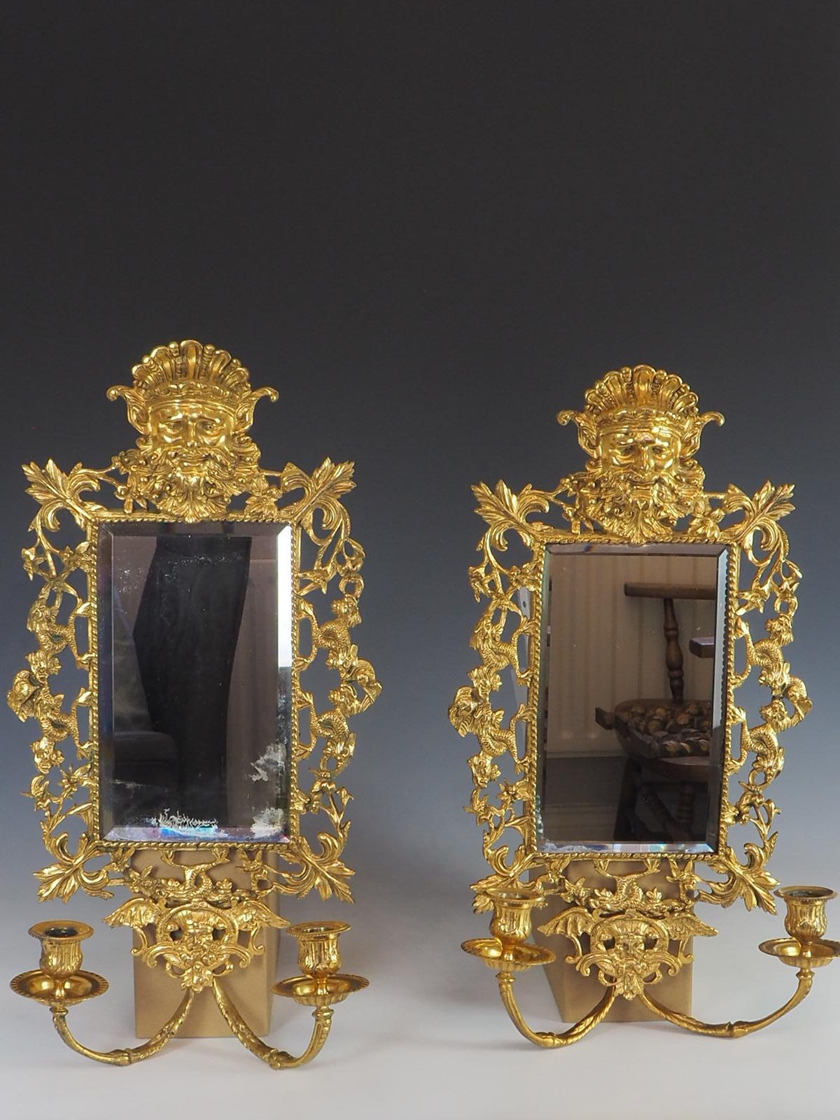Pair of 19th Century Neptune & Mythical Grotesque 'Girandole' Bronze Mirrors For Sale 8