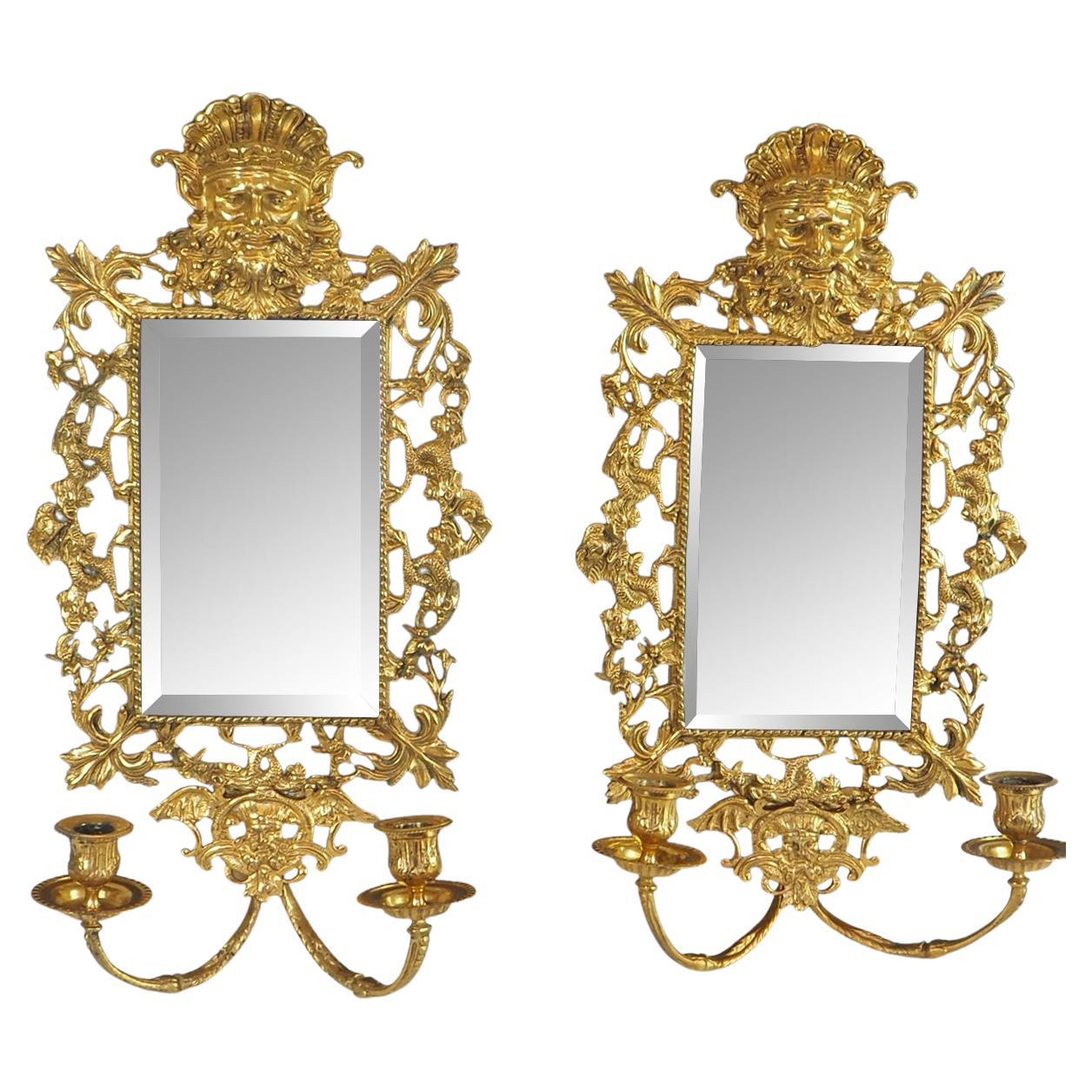 Pair of 19th Century Neptune & Mythical Grotesque 'Girandole' Bronze Mirrors For Sale