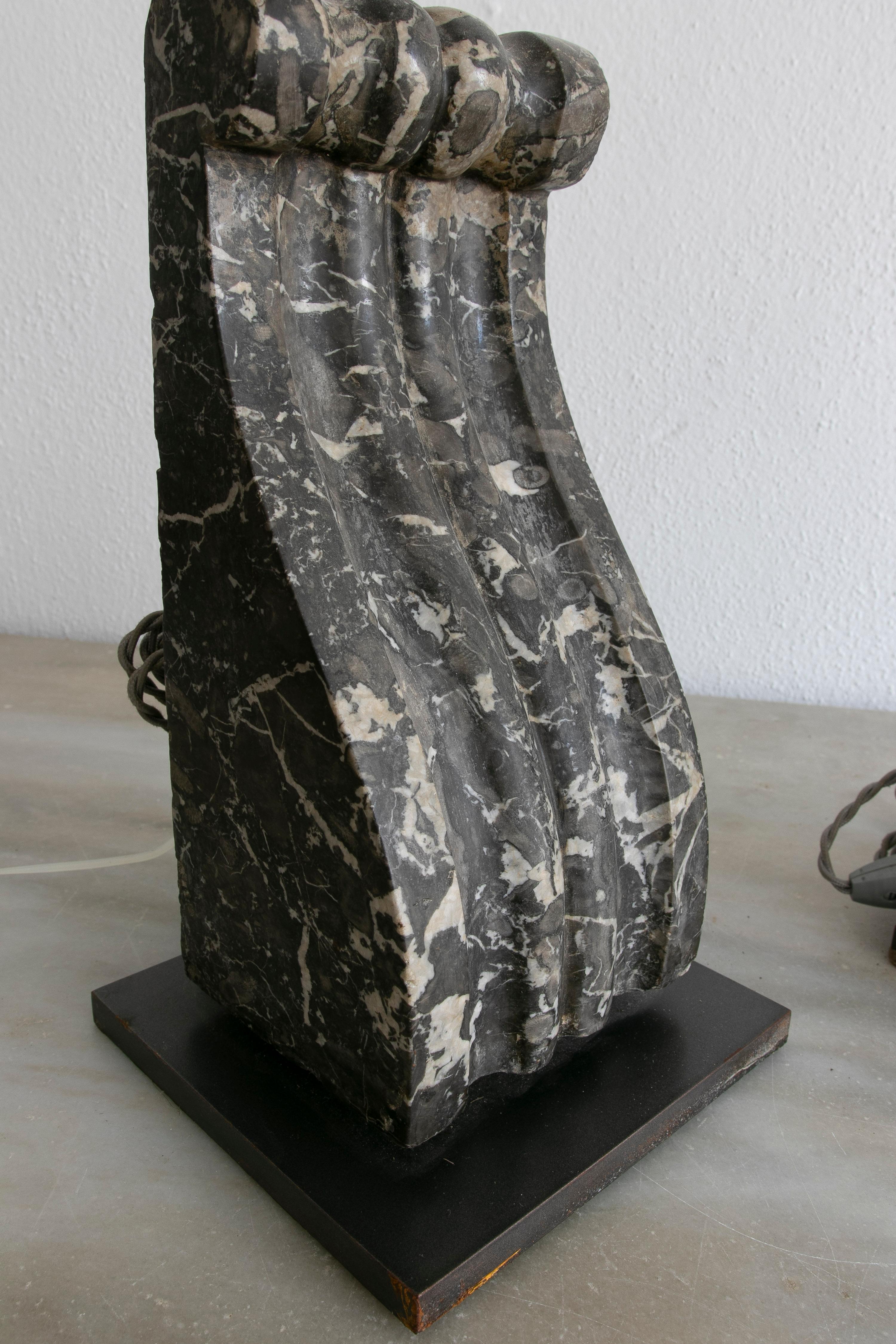 Pair of 19th Century Nero Portoro Black Marble Corbels Turned into Table Lamps  For Sale 7