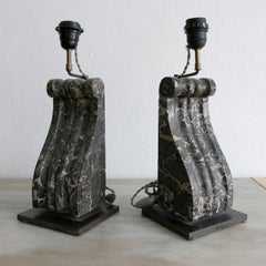 Pair of 19th Century Nero Portoro Black Marble Corbels Turned into Table Lamps