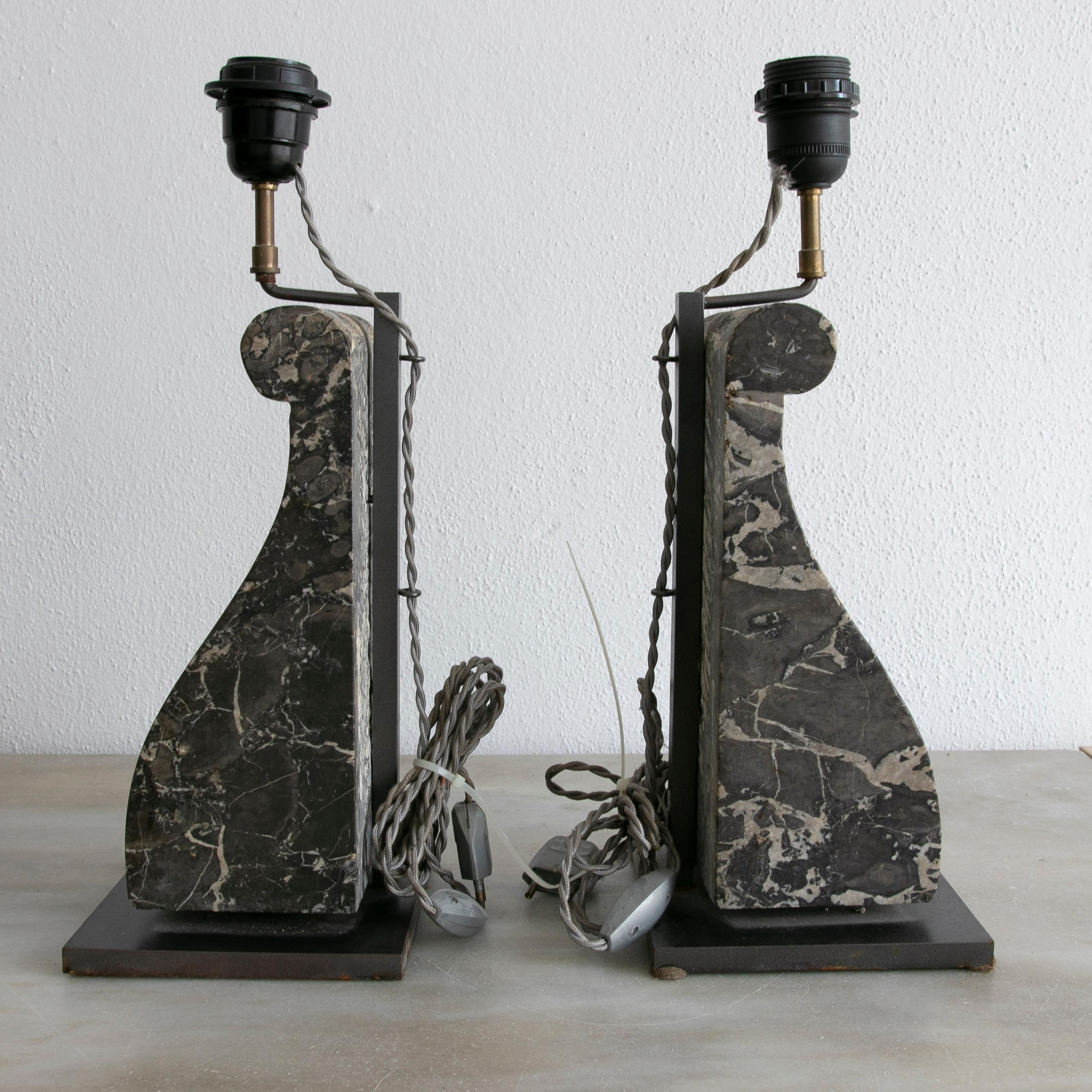 Hand-Carved Pair of 19th Century Nero Portoro Black Marble Corbels Turned into Table Lamps  For Sale