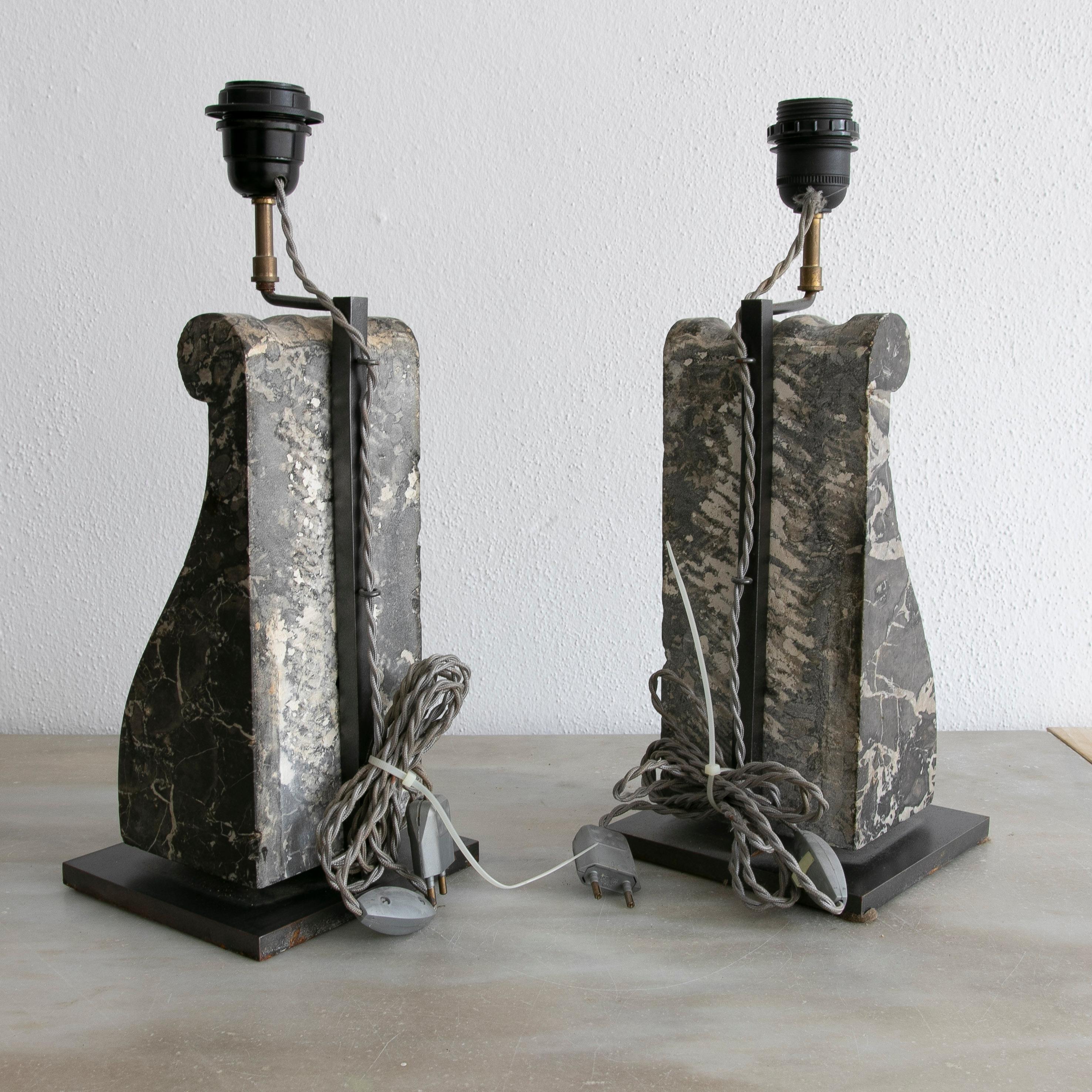 Pair of 19th Century Nero Portoro Black Marble Corbels Turned into Table Lamps  In Good Condition For Sale In Marbella, ES