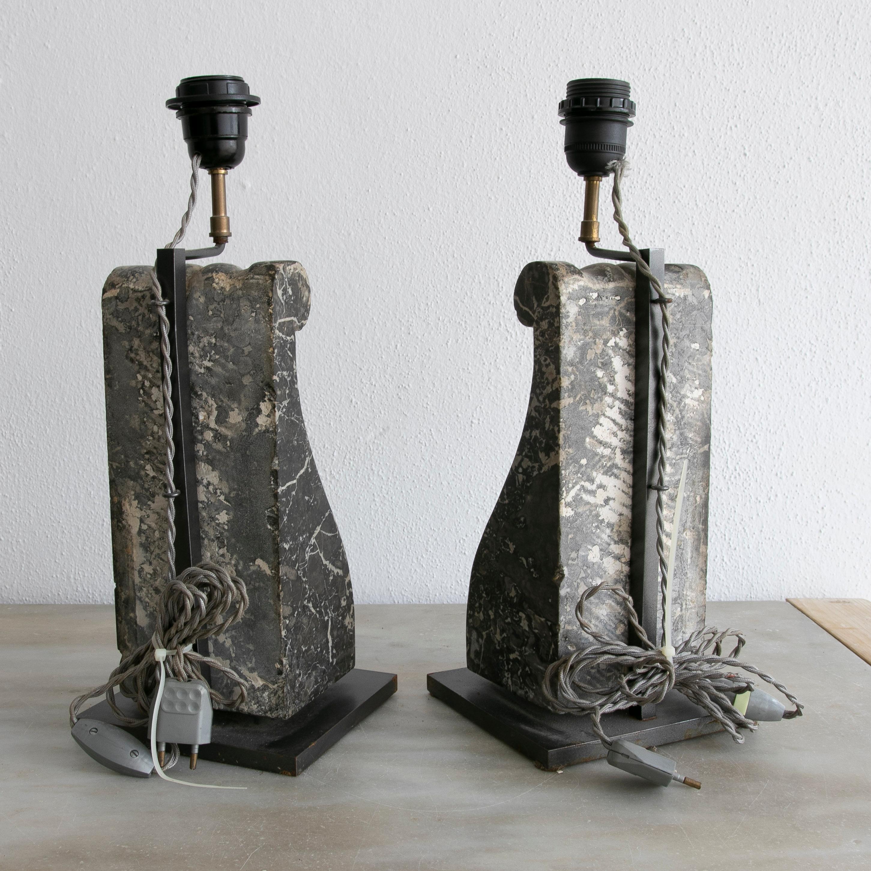 Pair of 19th Century Nero Portoro Black Marble Corbels Turned into Table Lamps  For Sale 1