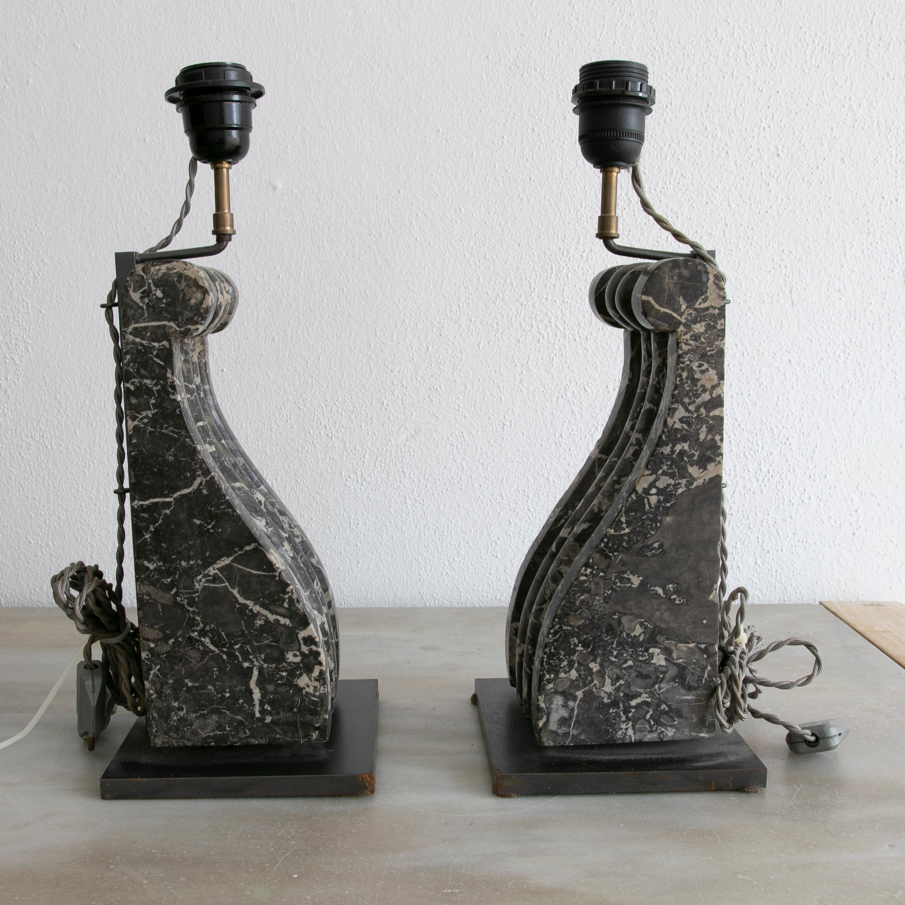 Pair of 19th Century Nero Portoro Black Marble Corbels Turned into Table Lamps  For Sale 2