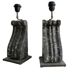 Pair of 19th Century Nero Portoro Black Marble Corbels Turned into Table Lamps