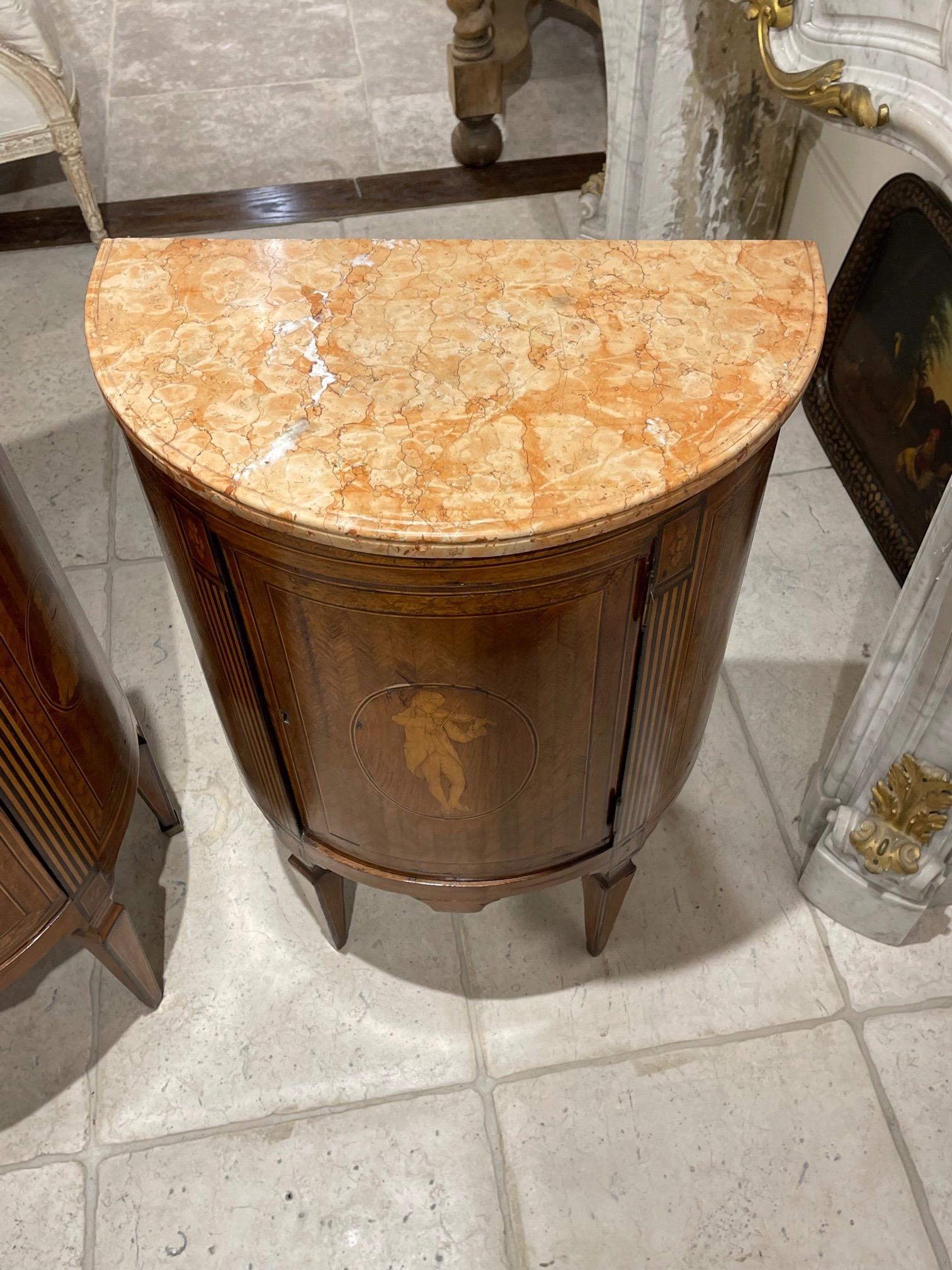 Inlay Pair of 19th Century Northern Italian Neo Classical Inlaid Side Tables For Sale