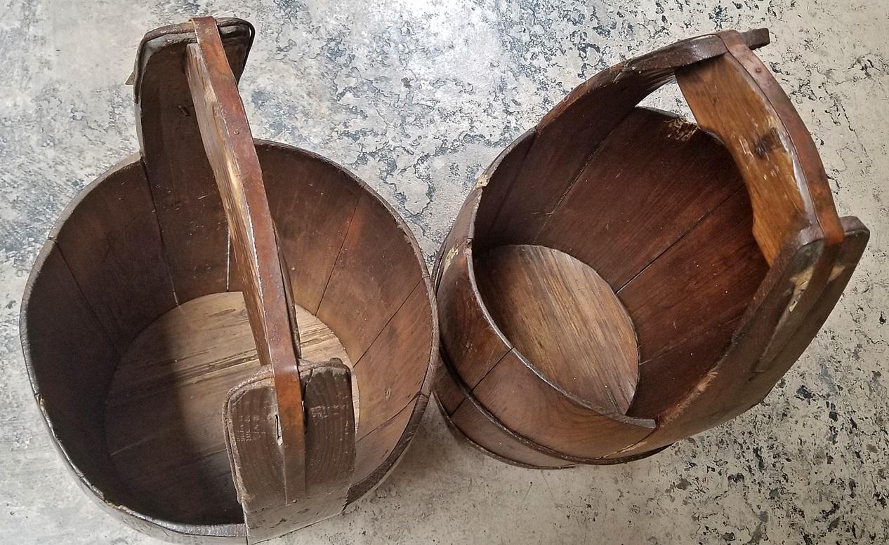 Lovely pair of 19th century iron banded oak water buckets or pails.

From circa 1860.

Probably from Eastern Europe………….Poland or Slovakia would be my opinion.

Gorgeous natural patina consistent with genuine age.

Lovely rustic