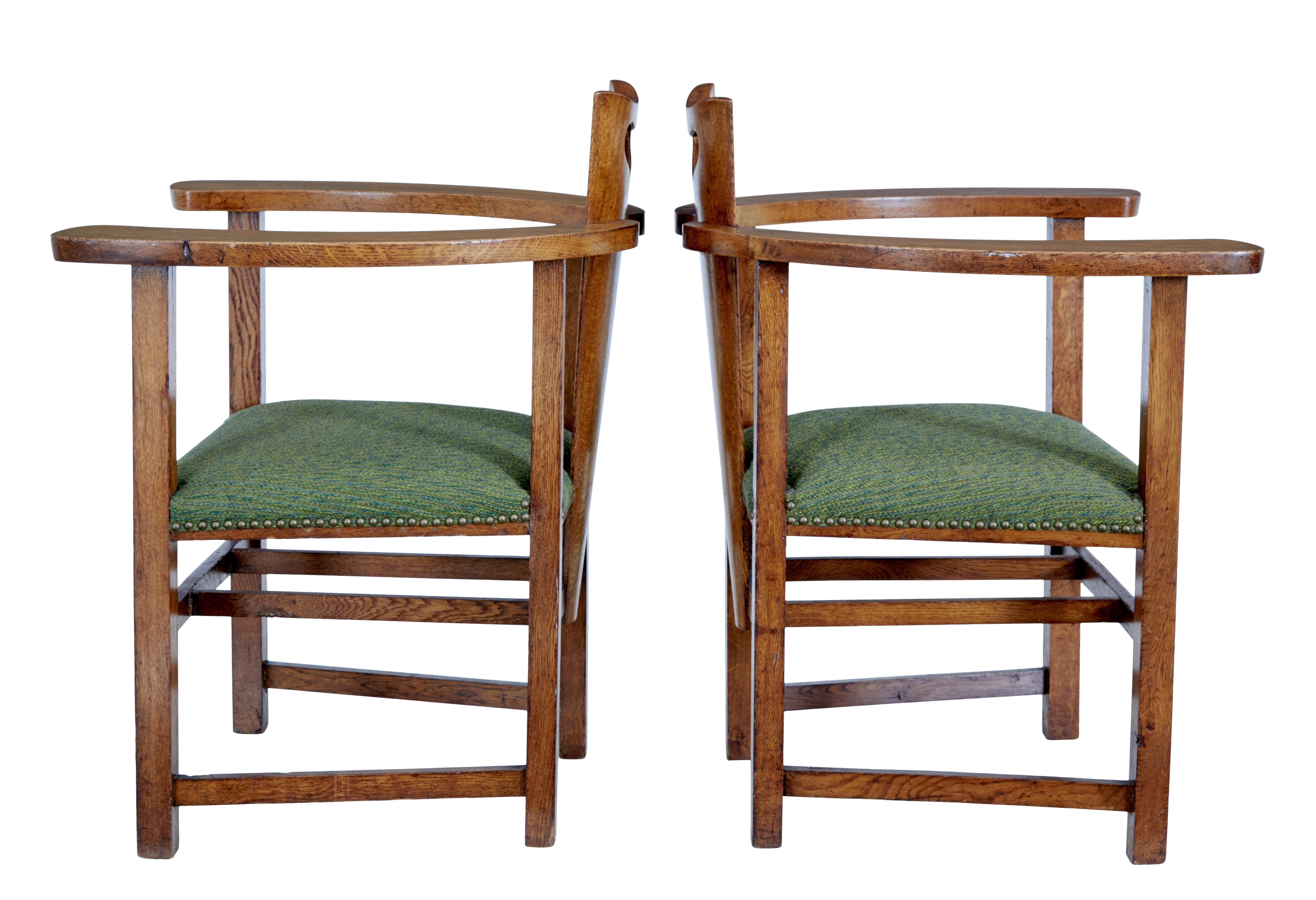 European Pair of 19th Century Oak Arts and Crafts Armchairs